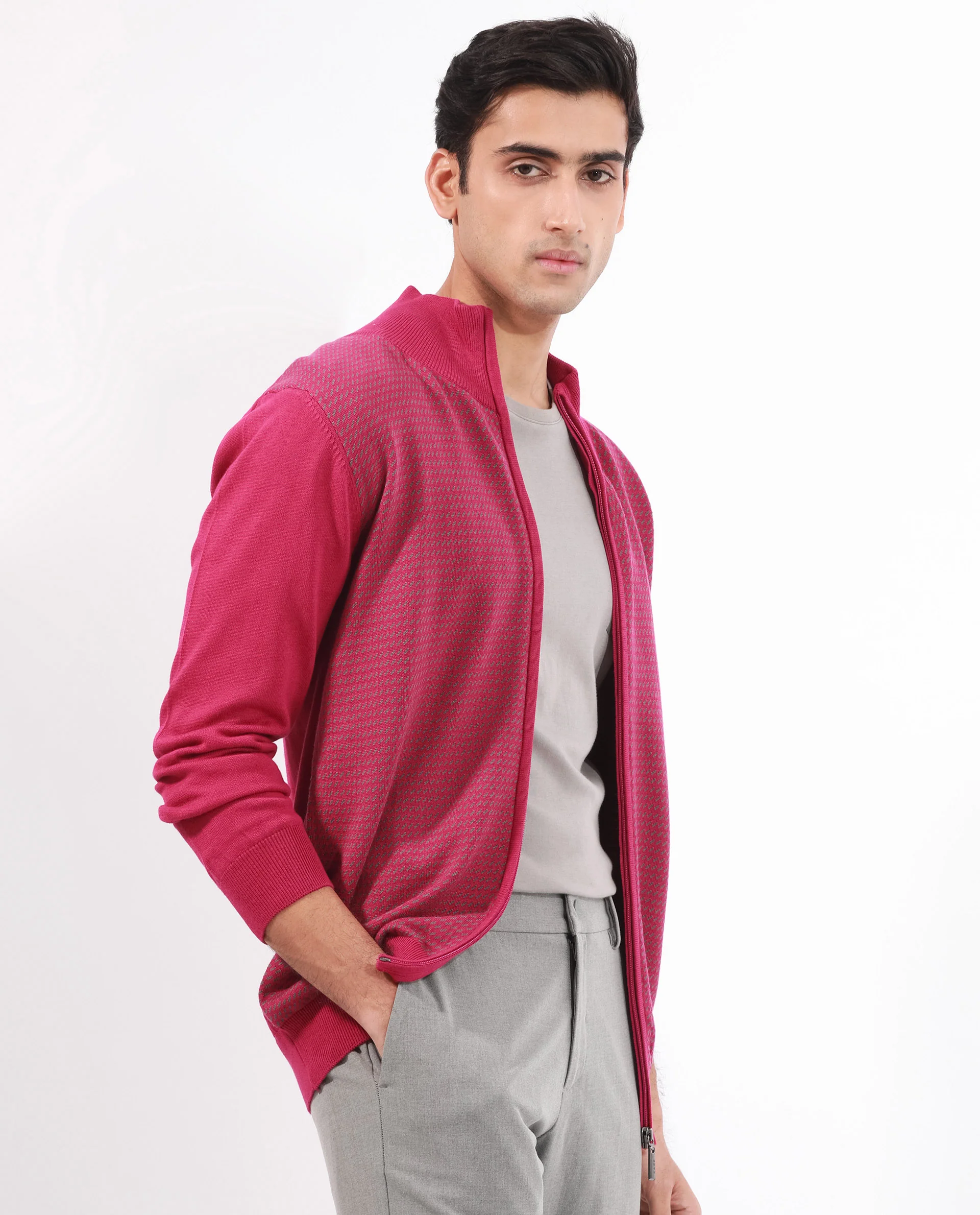 Rare Rabbit Men's Heritage Pink Cotton Jacquard Regular Fit Full Sleeve High Neck Sweater - Image 6