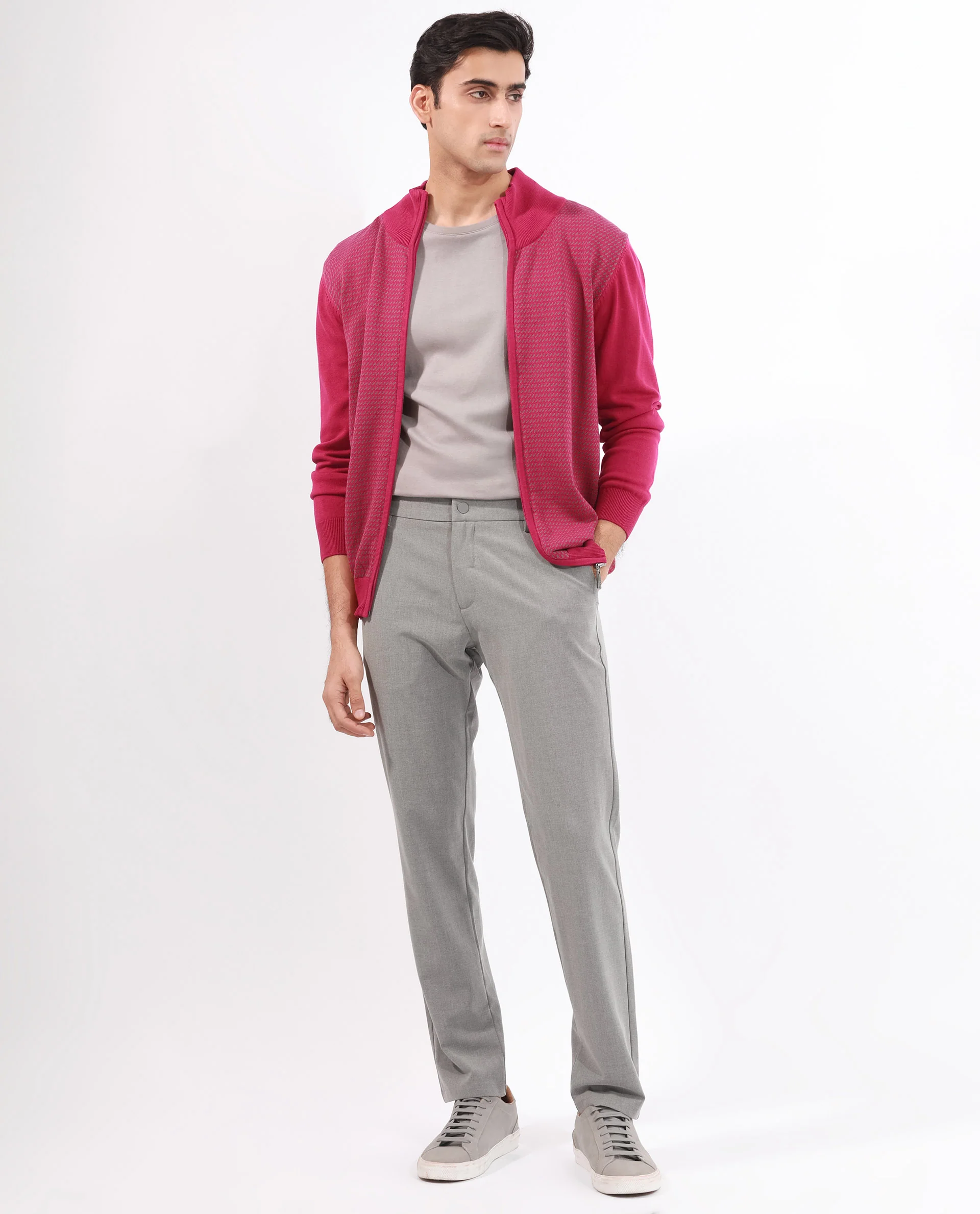 Rare Rabbit Men's Heritage Pink Cotton Jacquard Regular Fit Full Sleeve High Neck Sweater - Image 7