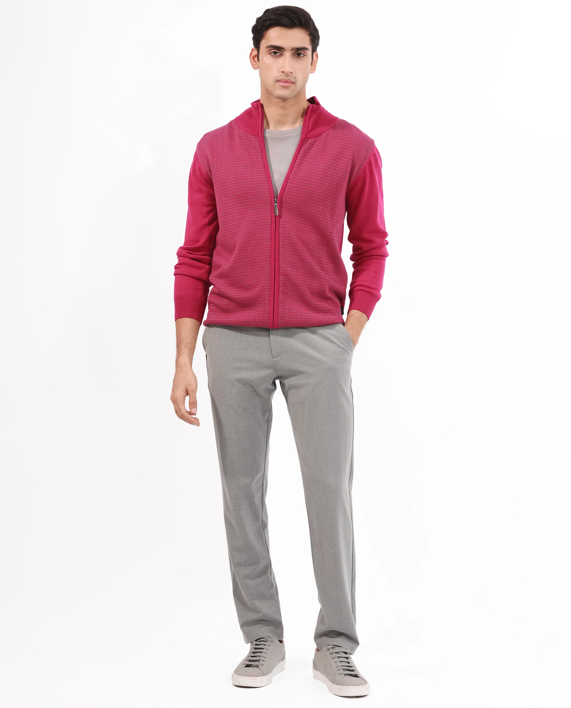Rare Rabbit Men's Heritage Pink Cotton Jacquard Regular Fit Full Sleeve High Neck Sweater - Image 8
