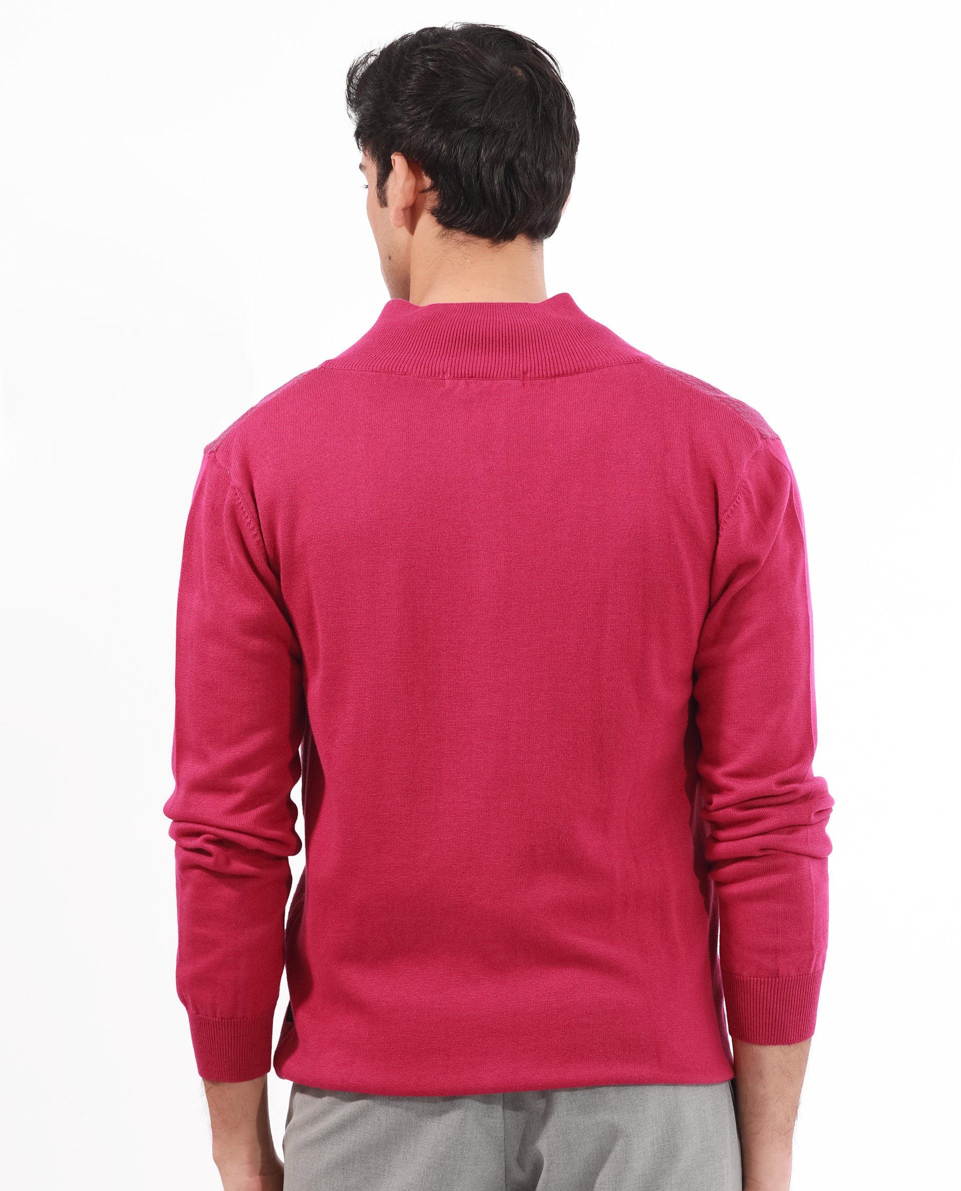Rare Rabbit Men's Heritage Pink Cotton Jacquard Regular Fit Full Sleeve High Neck Sweater - Image 9