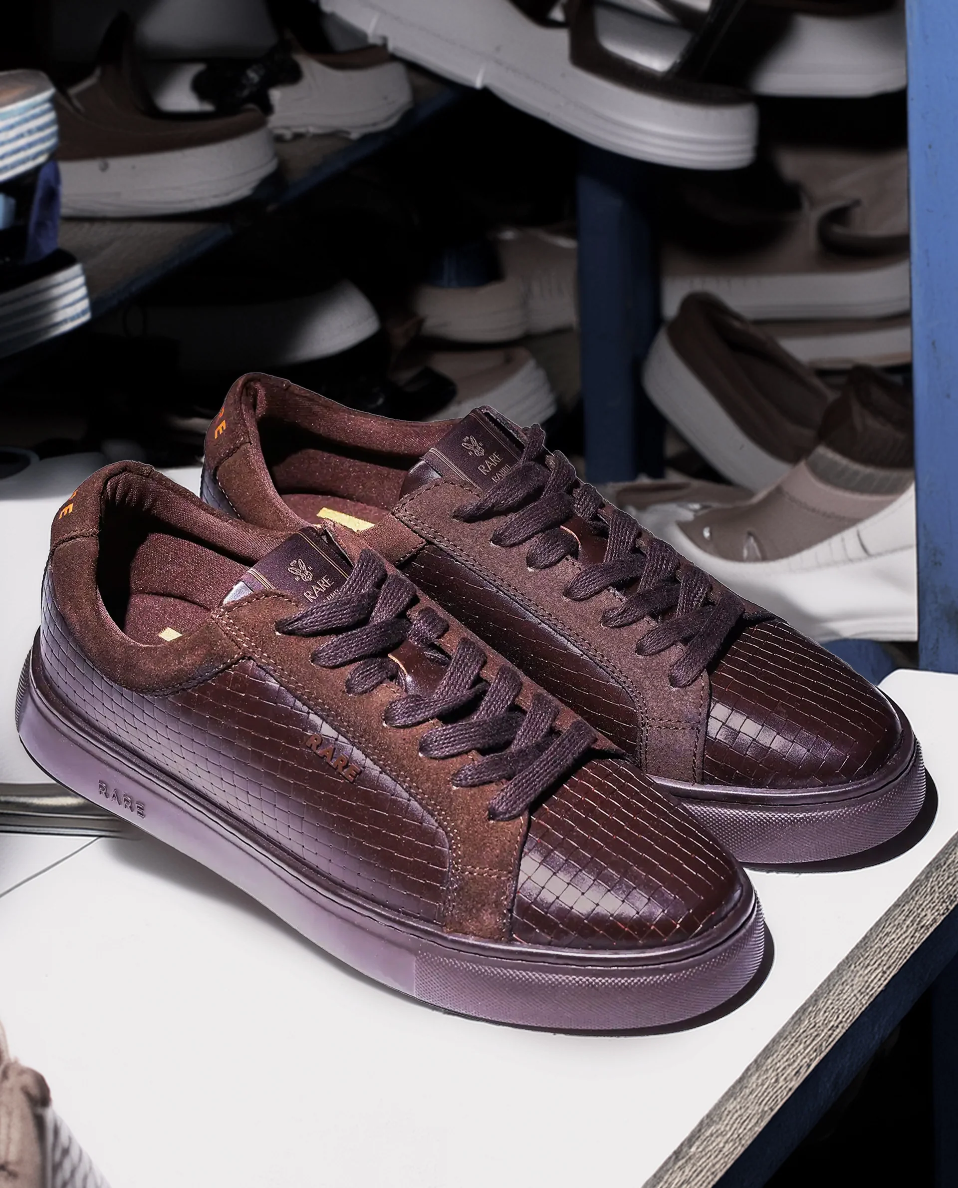 Rare Rabbit Men Herlock Brown Plated Genuine Leather With A Branded Metal Trim Low-Top Lace-Up Sneaker Shoes - Image 2