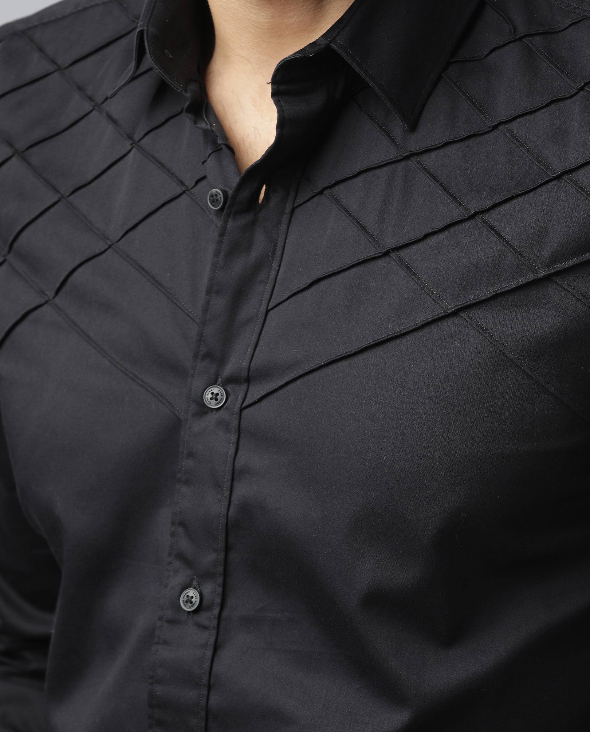 Rare Rabbit Men's Hero Black Cotton Textured Regular Fit Full Sleeve Collared Shirt - Image 4