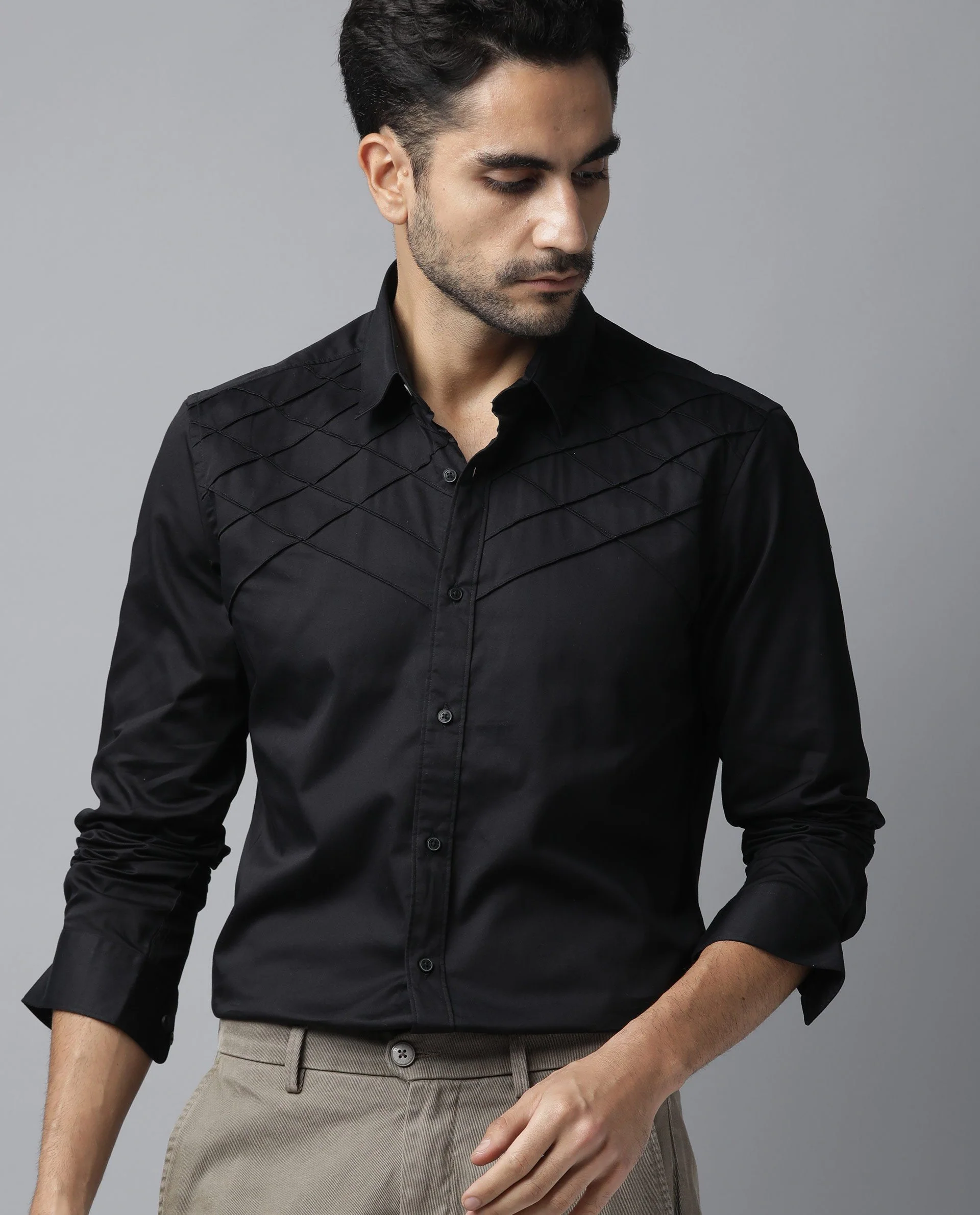 Rare Rabbit Men's Hero Black Cotton Textured Regular Fit Full Sleeve Collared Shirt - Image 5