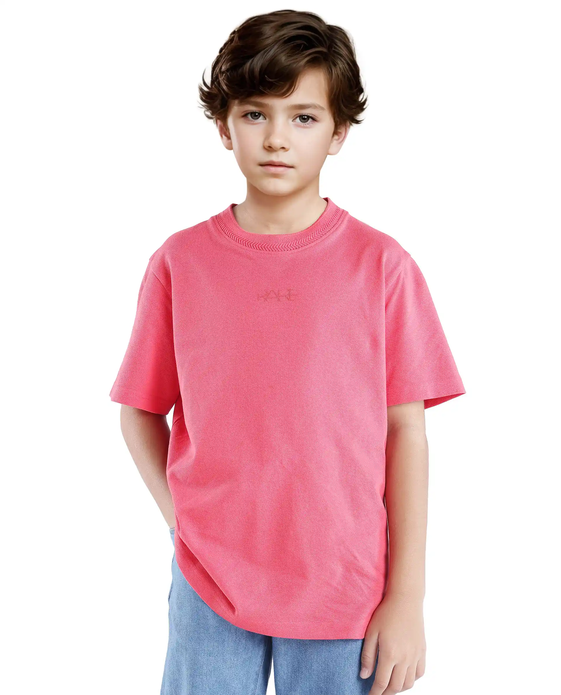 Rare Ones Kids Heron Fluorescent Pink Cotton Fabric Half Sleeves Crew Neck Embroidered T-Shirt - Image 4