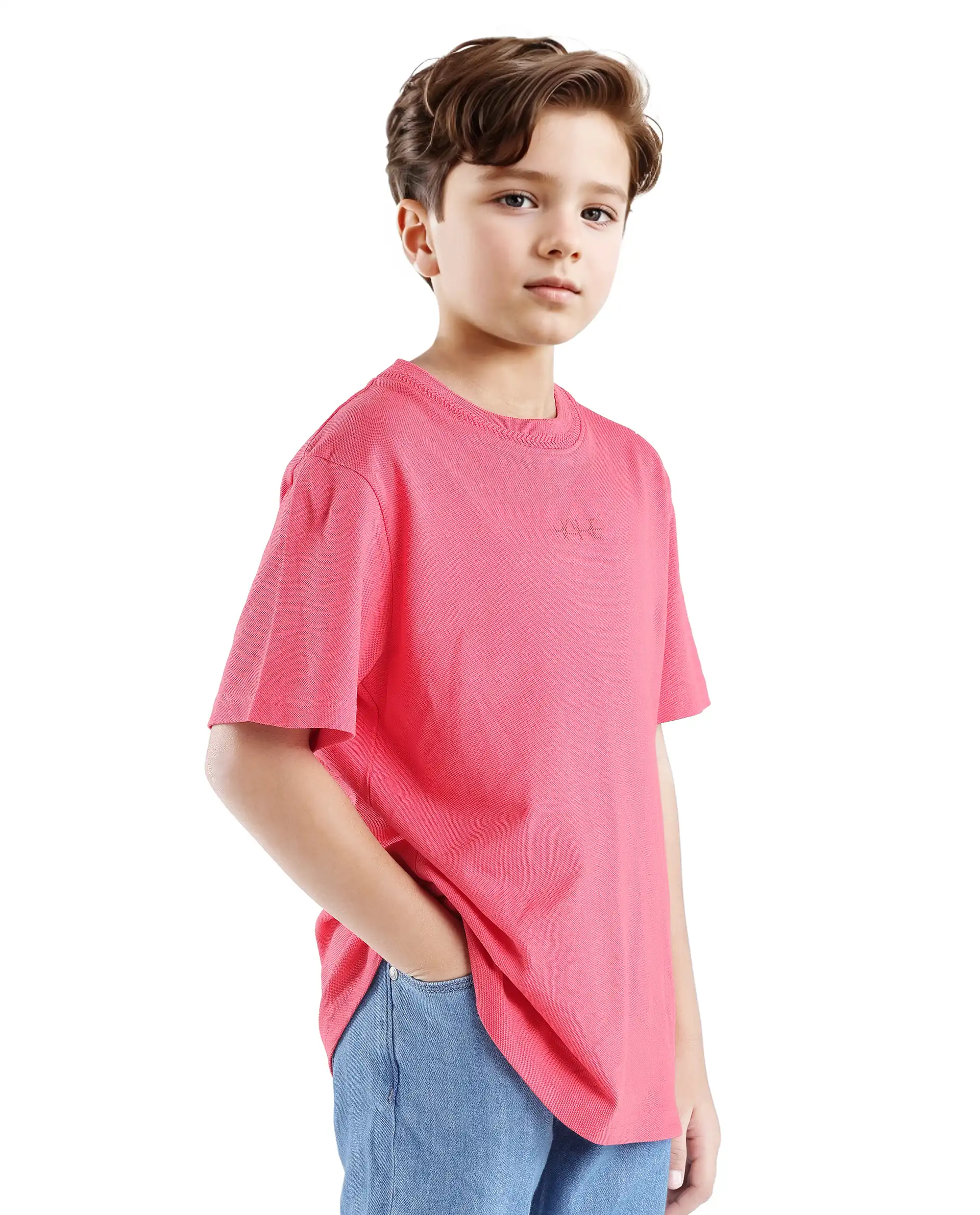 Rare Ones Kids Heron Fluorescent Pink Cotton Fabric Half Sleeves Crew Neck Embroidered T-Shirt - Image 5