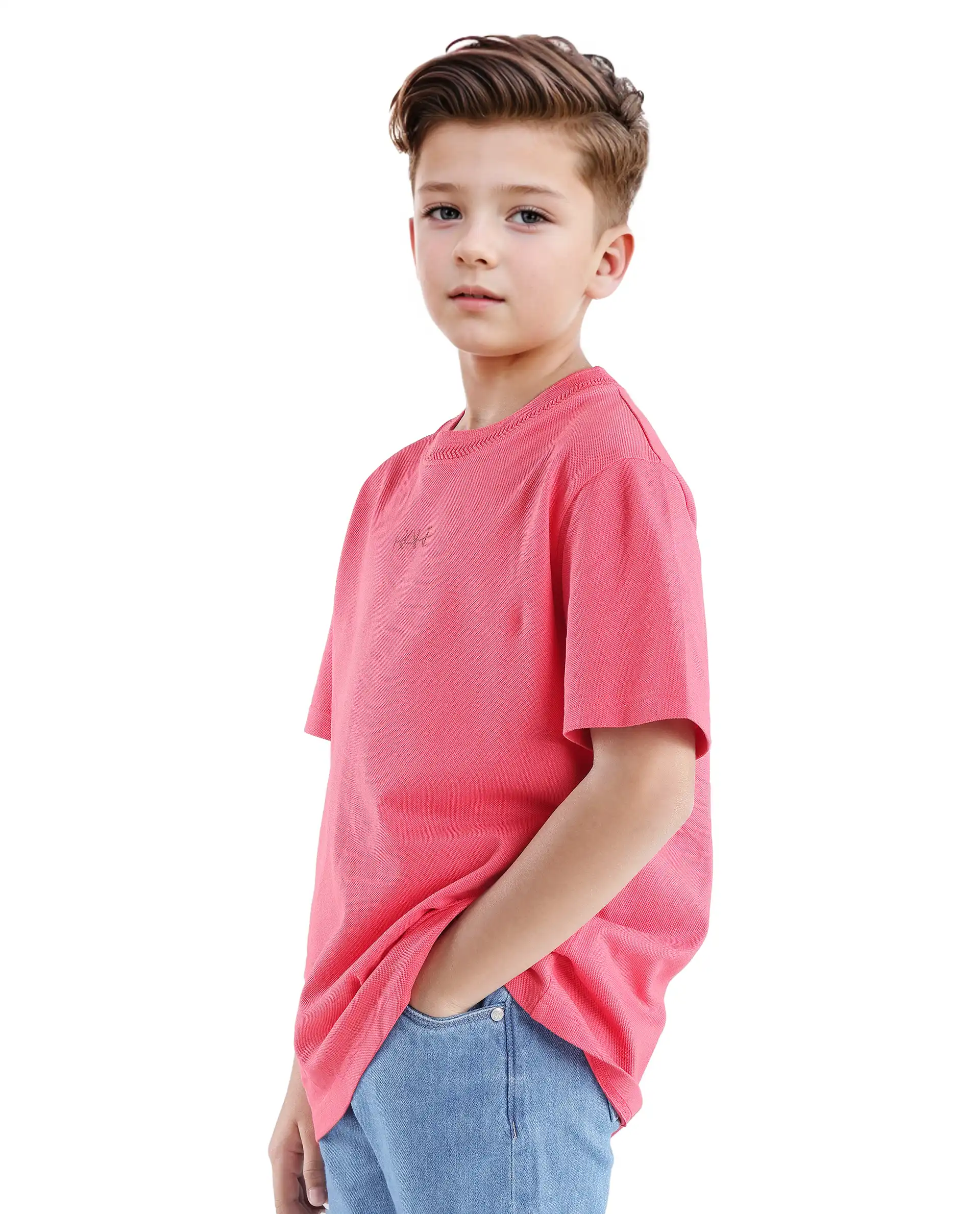 Rare Ones Kids Heron Fluorescent Pink Cotton Fabric Half Sleeves Crew Neck Embroidered T-Shirt - Image 6