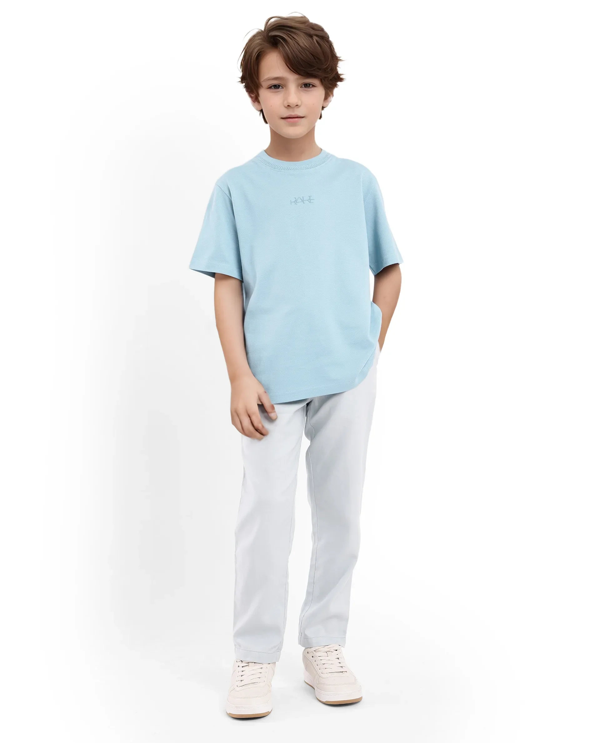 Rare Ones Kids Heron Dusky Blue Cotton Fabric Half Sleeves Crew Neck Embroidered T-Shirt - Image 4