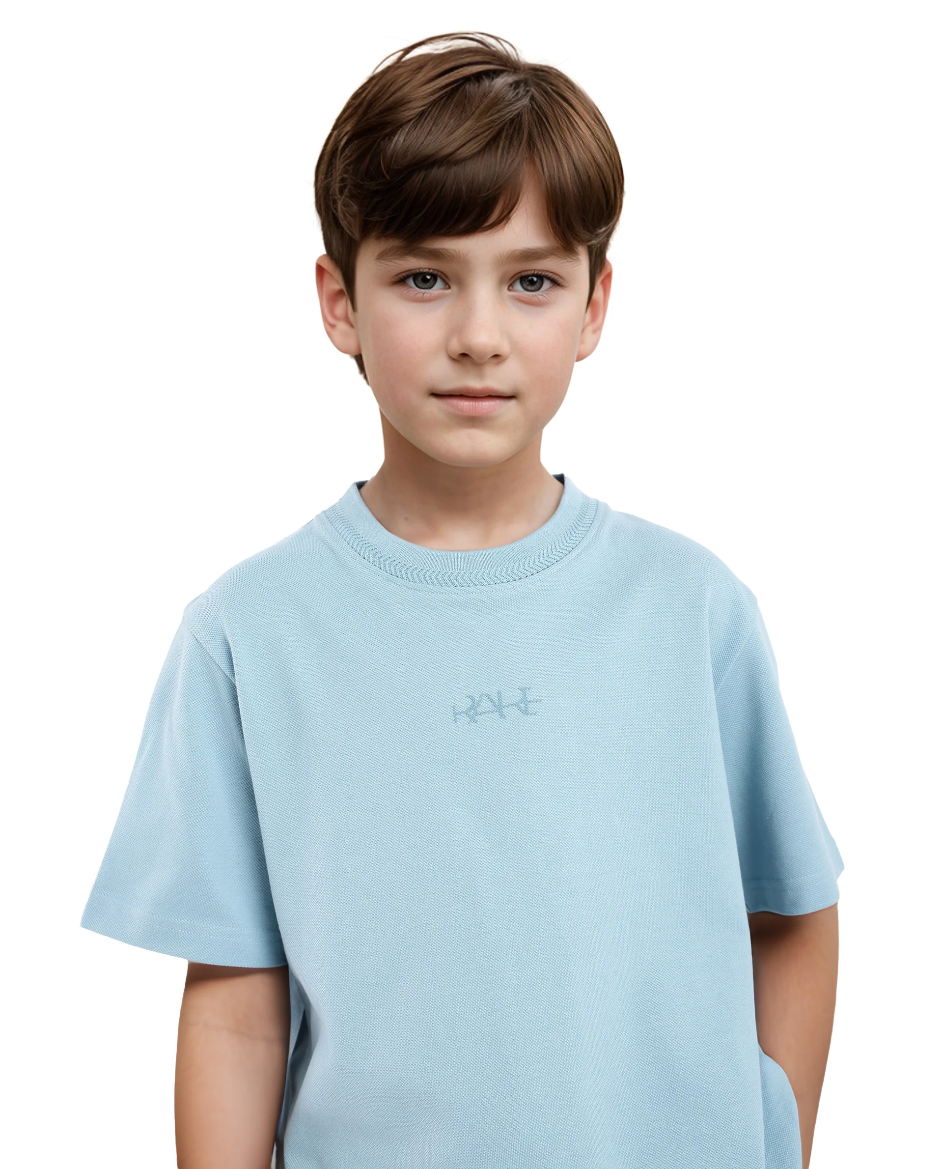 Rare Ones Kids Heron Dusky Blue Cotton Fabric Half Sleeves Crew Neck Embroidered T-Shirt - Image 5