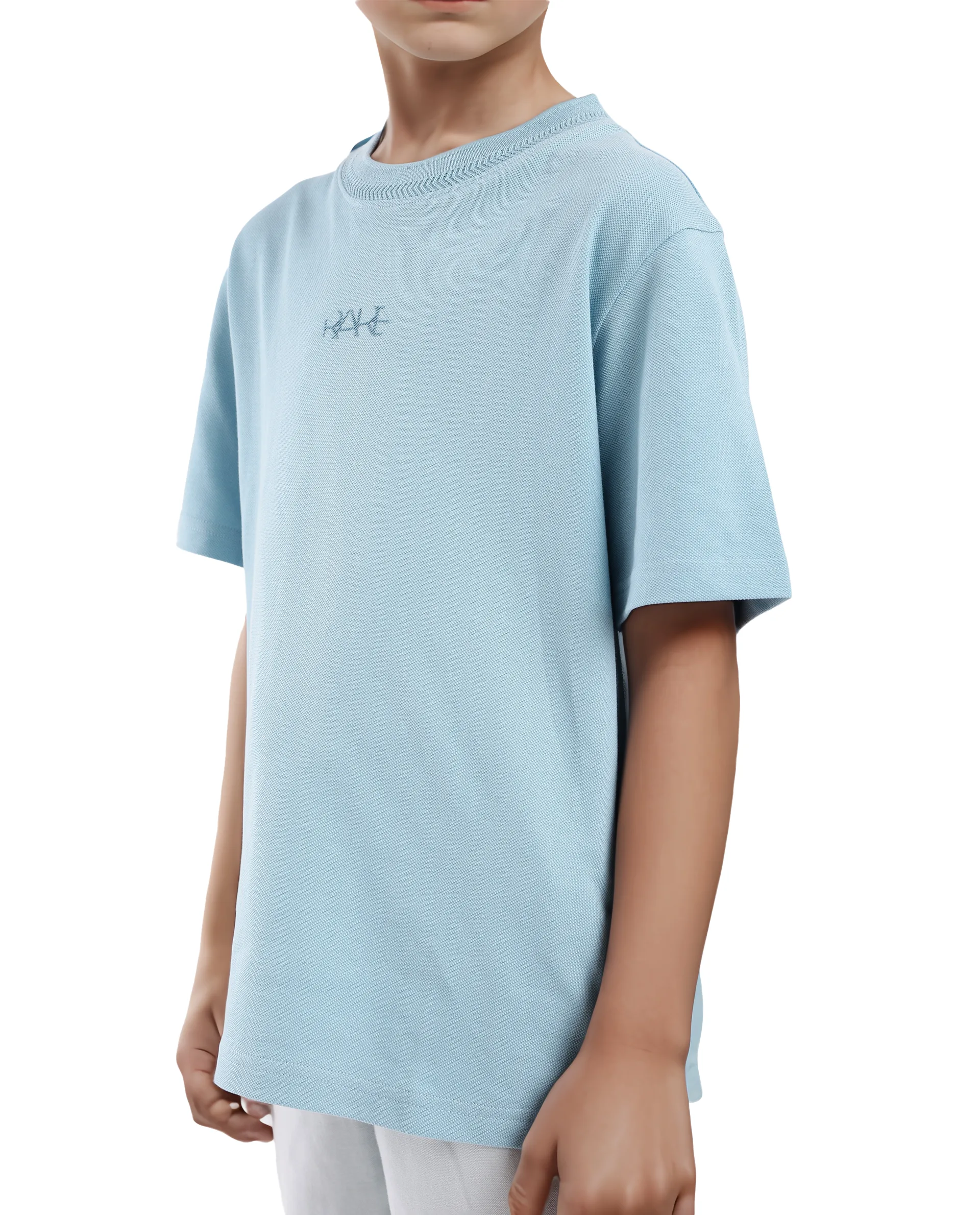 Rare Ones Kids Heron Dusky Blue Cotton Fabric Half Sleeves Crew Neck Embroidered T-Shirt - Image 7