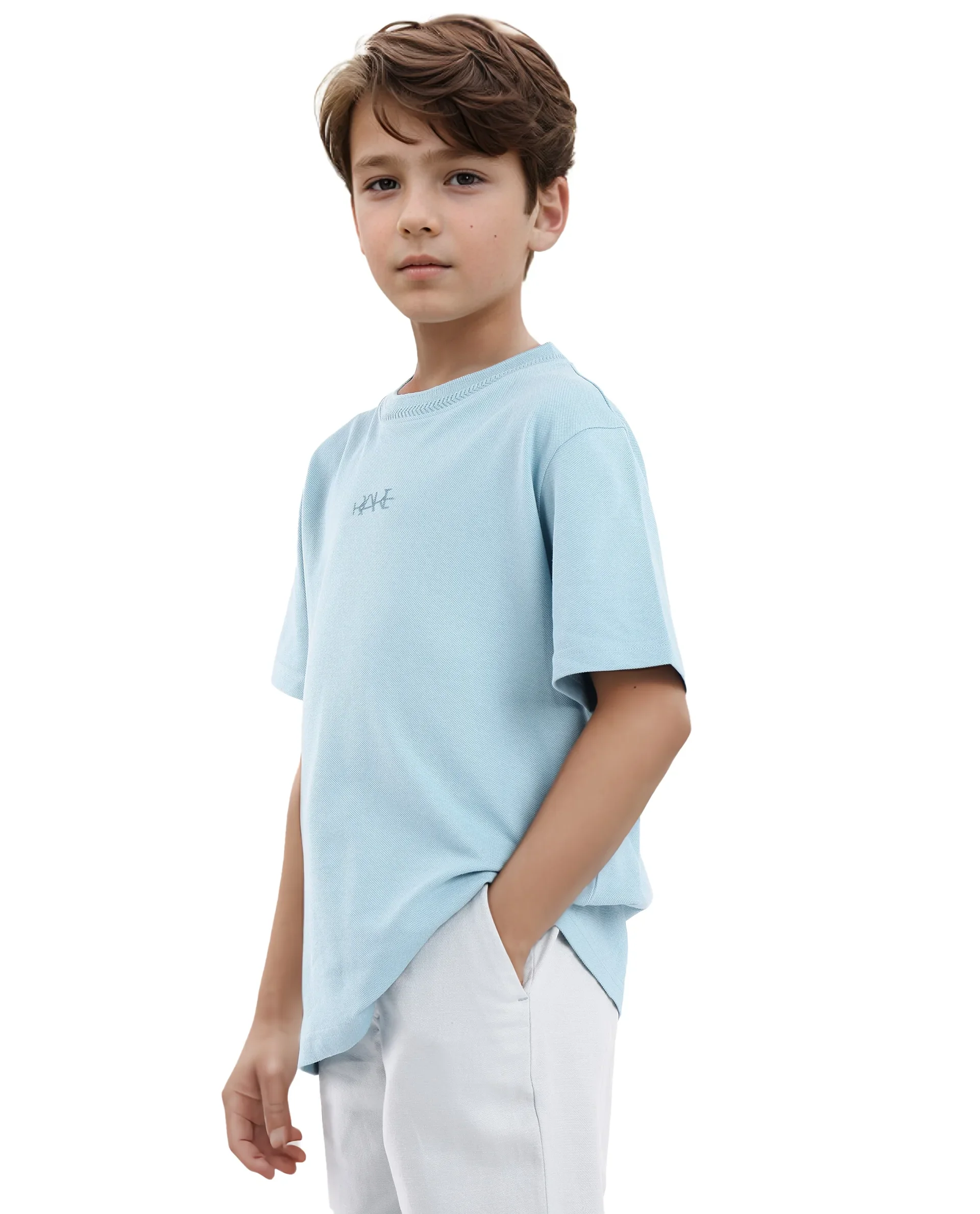 Rare Ones Kids Heron Dusky Blue Cotton Fabric Half Sleeves Crew Neck Embroidered T-Shirt - Image 8