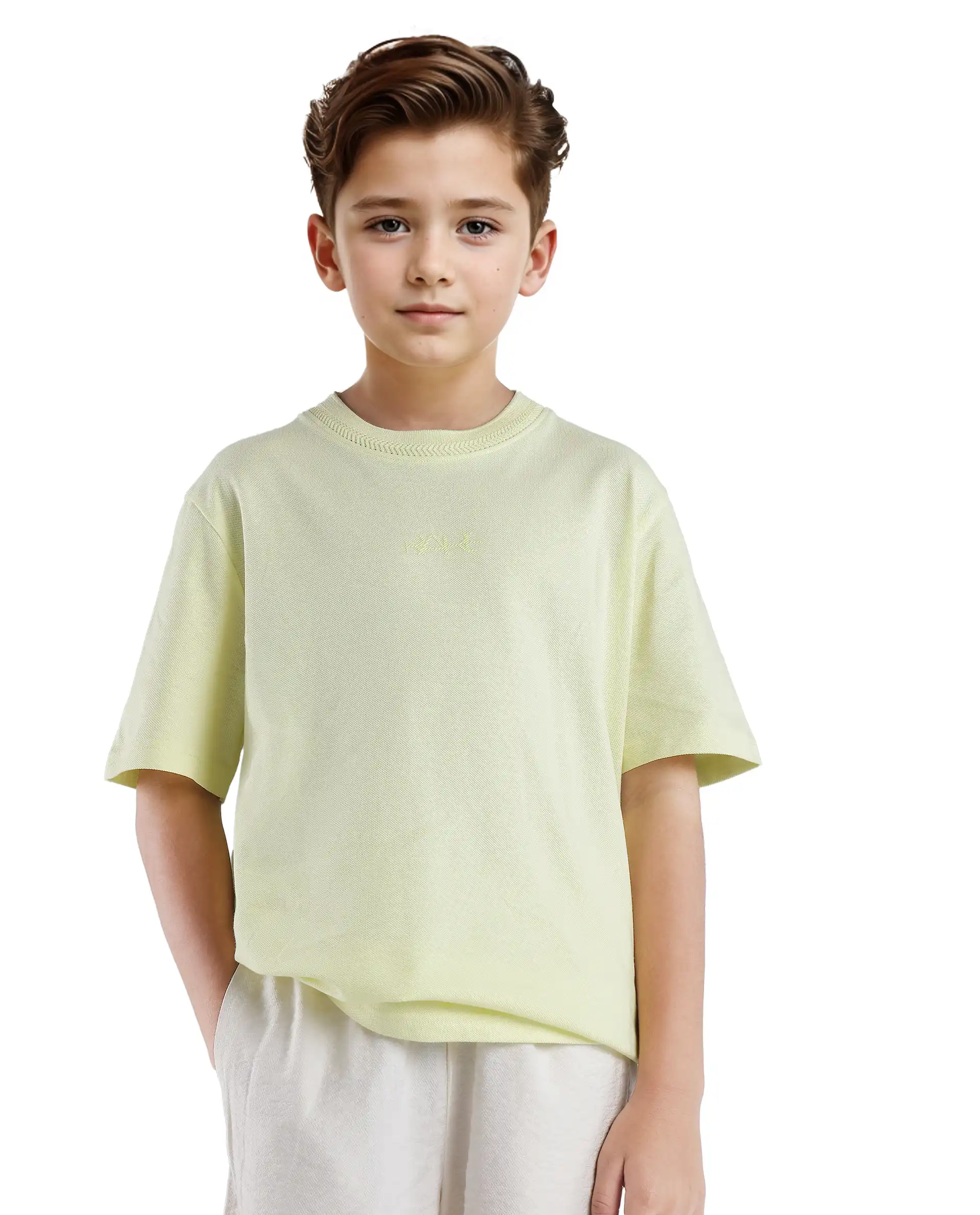 Rare Ones Kids Heron Pastel Green Cotton Fabric Half Sleeves Crew Neck Embroidered T-Shirt - Image 5