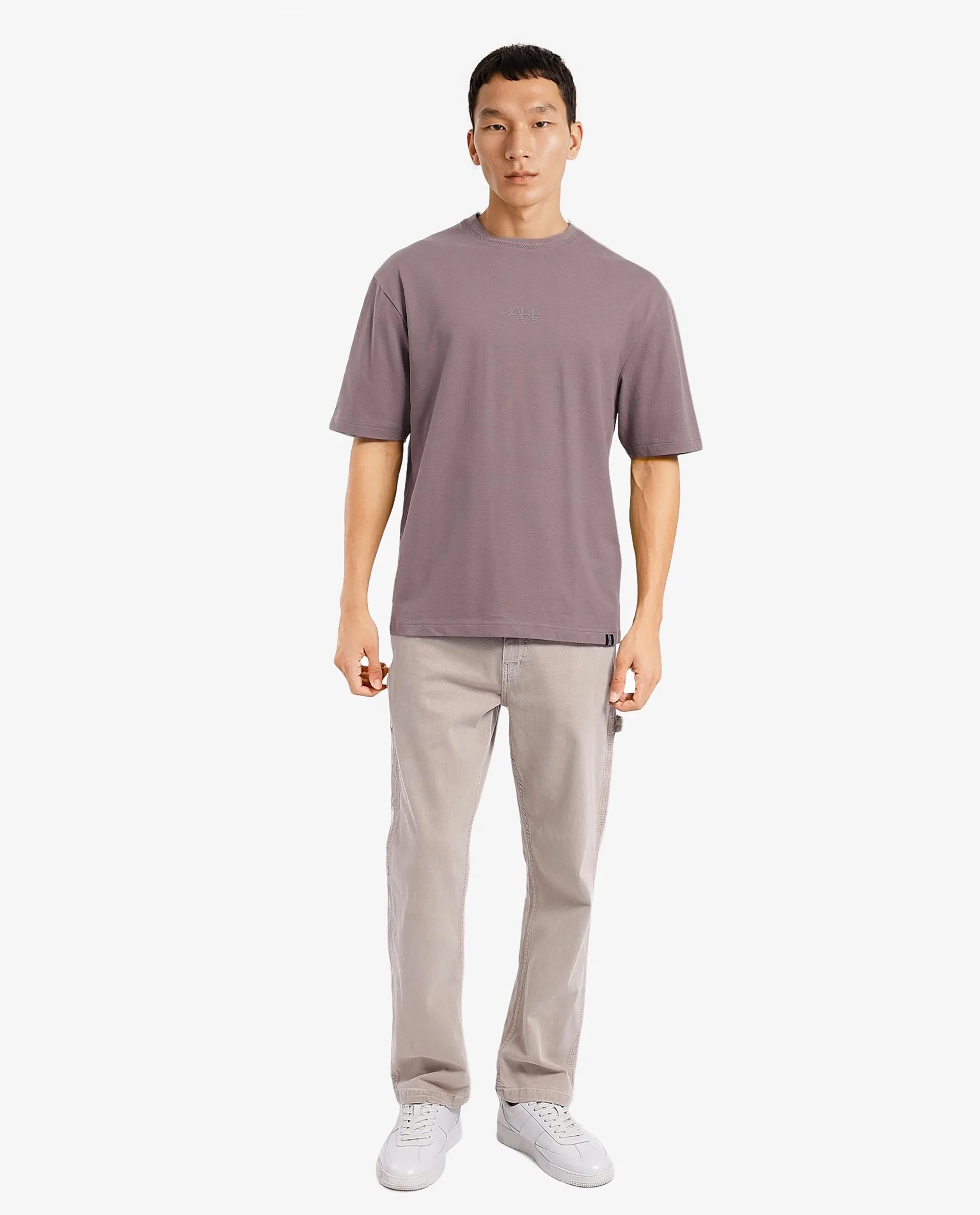Rare Rabbit Men's Heros-1 Dusky Brown Cotton Blend Plain Oversized Fit Half Sleeve Crew Neck T-Shirt - Image 3