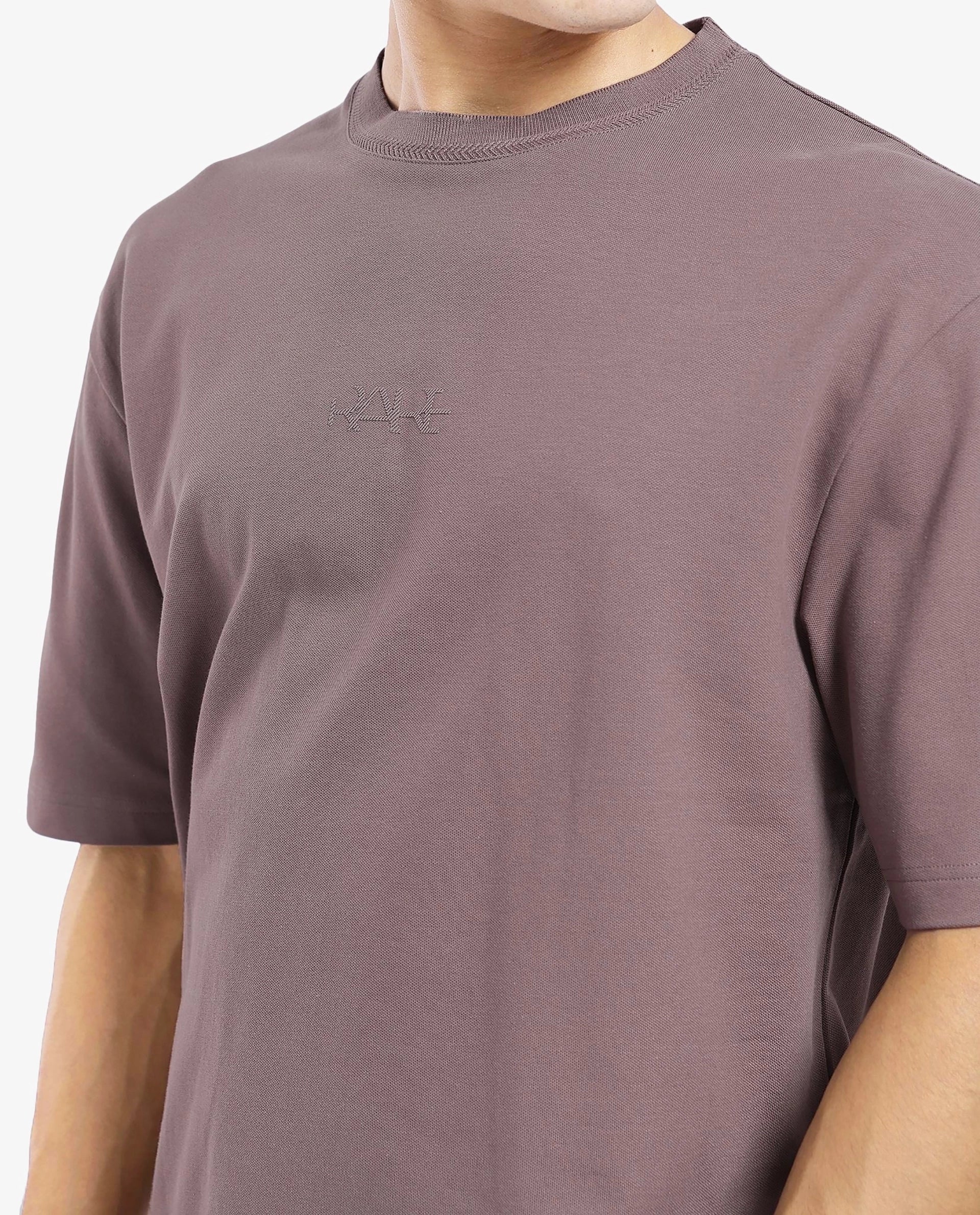 Rare Rabbit Men's Heros-1 Dusky Brown Cotton Blend Plain Oversized Fit Half Sleeve Crew Neck T-Shirt - Image 4