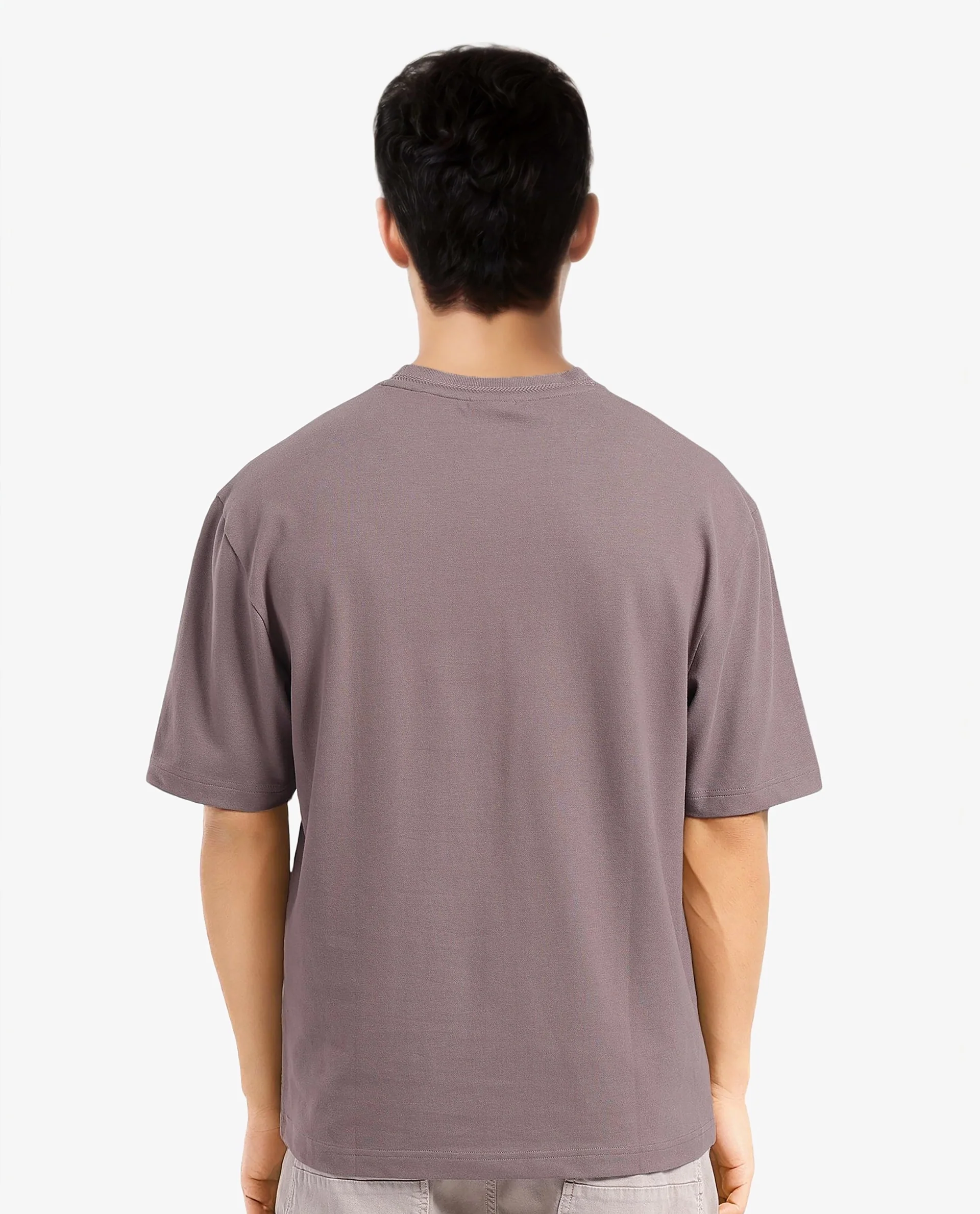Rare Rabbit Men's Heros-1 Dusky Brown Cotton Blend Plain Oversized Fit Half Sleeve Crew Neck T-Shirt - Image 5