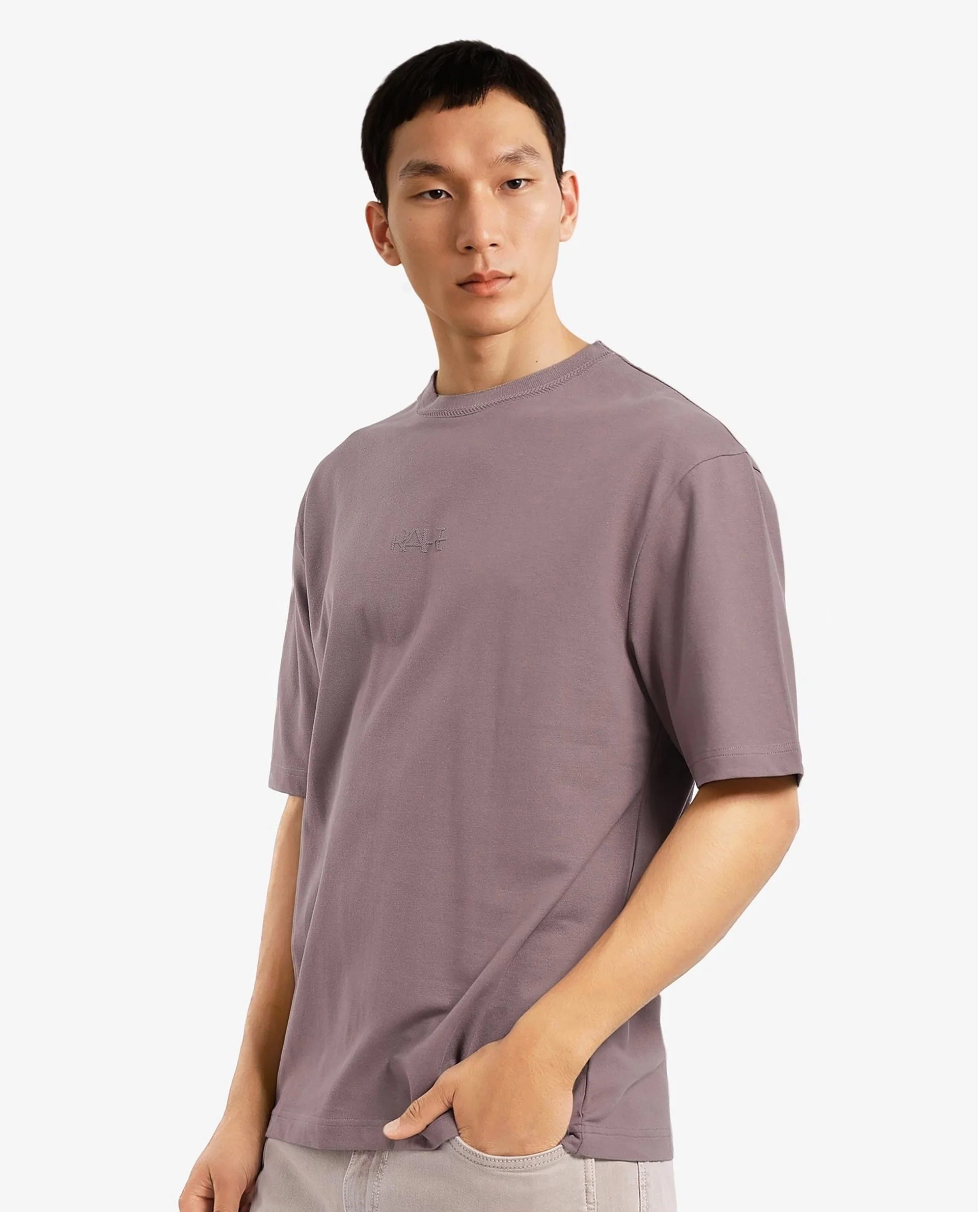 Rare Rabbit Men's Heros-1 Dusky Brown Cotton Blend Plain Oversized Fit Half Sleeve Crew Neck T-Shirt - Image 6