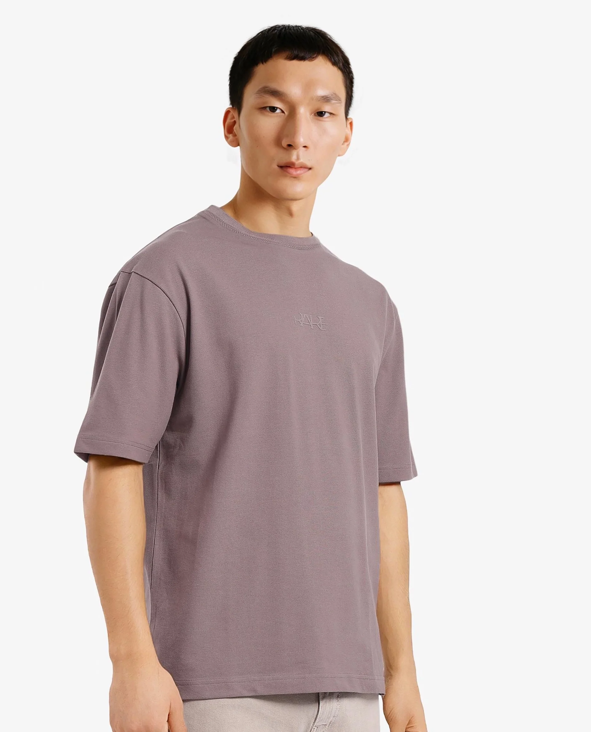 Rare Rabbit Men's Heros-1 Dusky Brown Cotton Blend Plain Oversized Fit Half Sleeve Crew Neck T-Shirt - Image 7