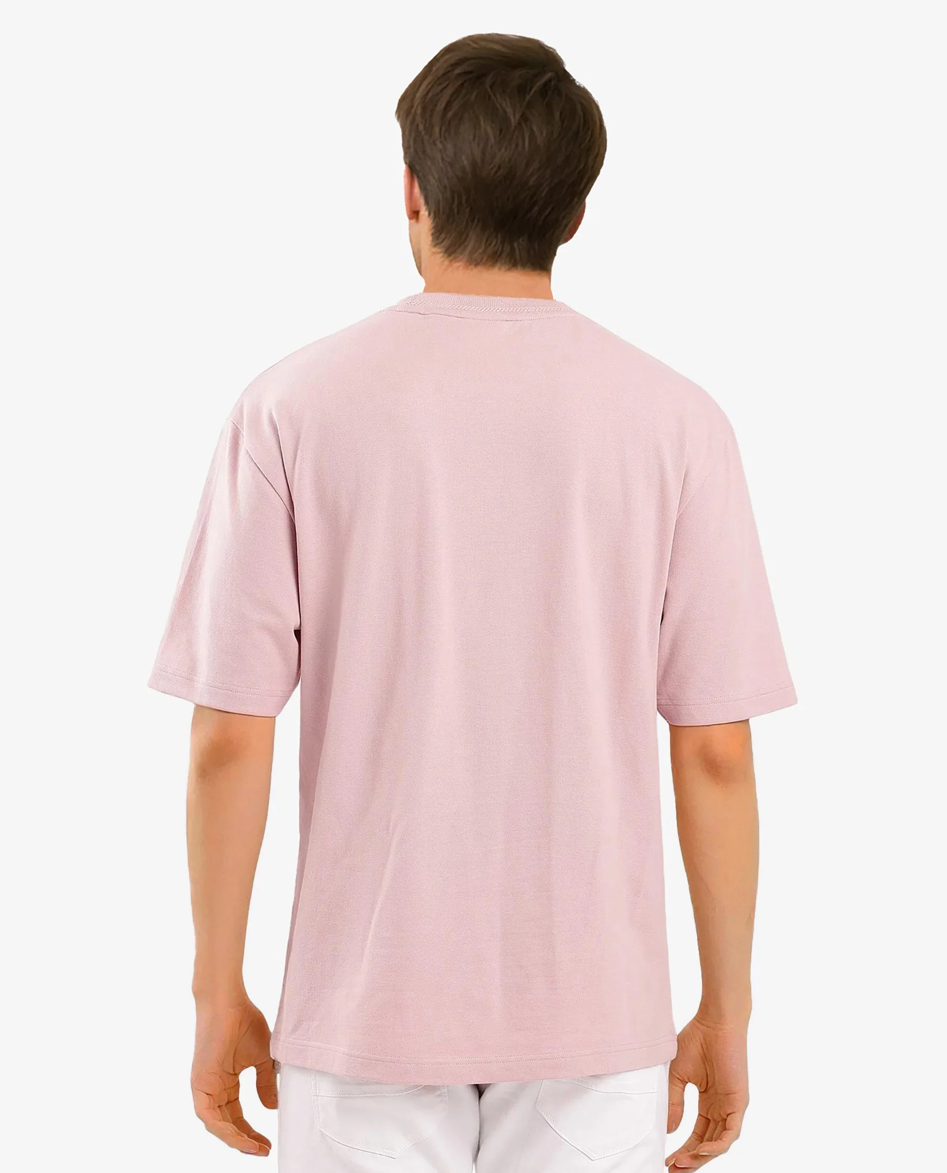 Rare Rabbit Men's Heros-1 Light Pink Cotton Blend Plain Oversized Fit Half Sleeve Crew Neck T-Shirt - Image 4