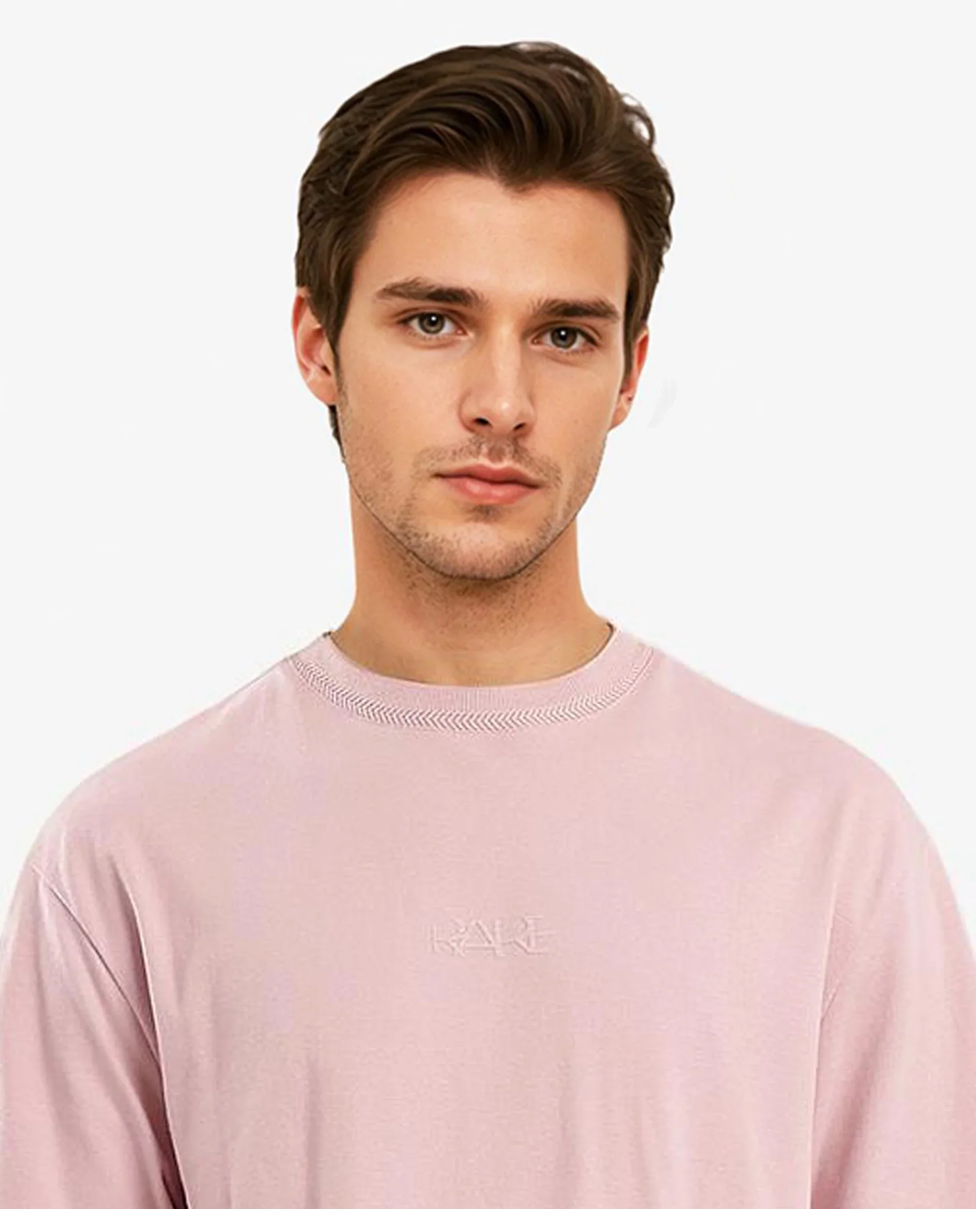 Rare Rabbit Men's Heros-1 Light Pink Cotton Blend Plain Oversized Fit Half Sleeve Crew Neck T-Shirt - Image 6