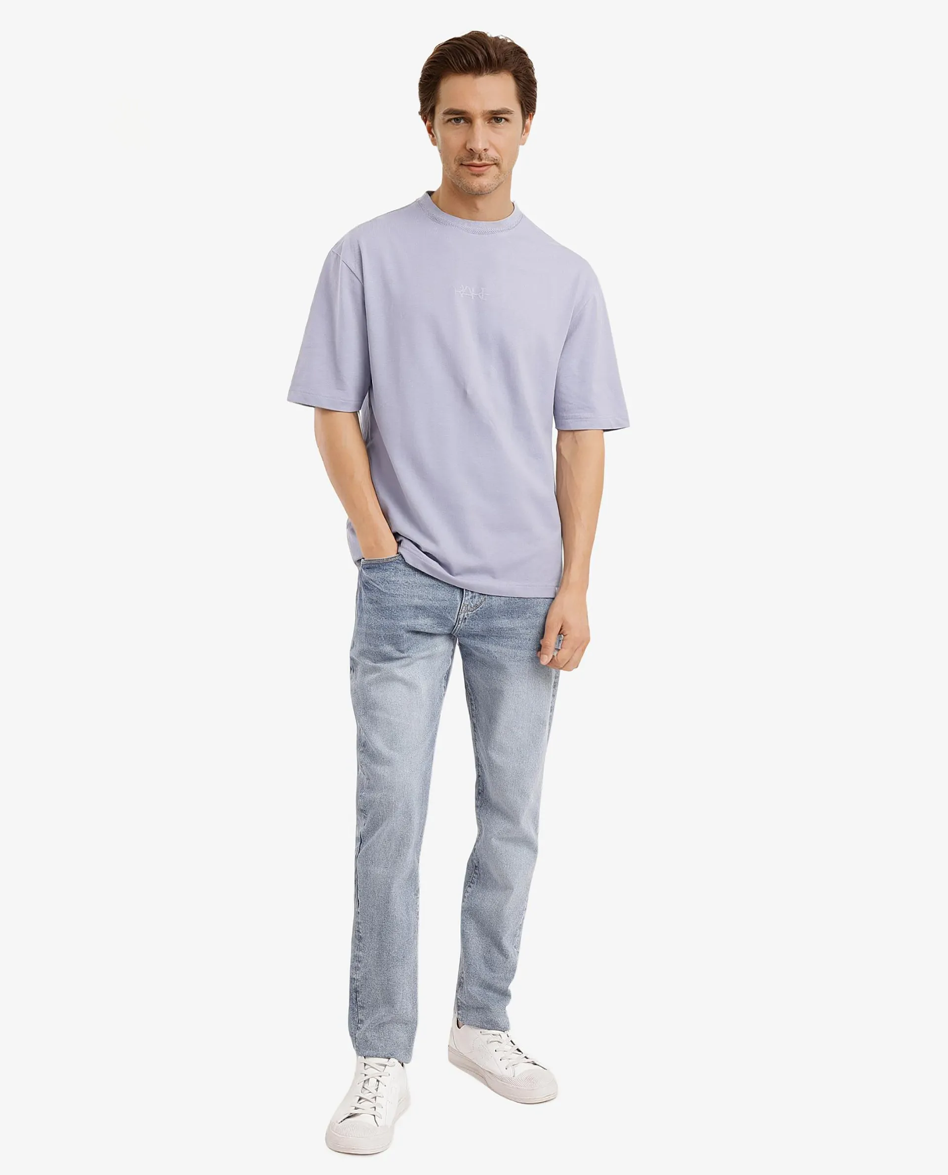 Rare Rabbit Men's Heros-1 Light Purple Cotton Plain Oversized Fit Half Sleeve Crew Neck T-Shirt - Image 2