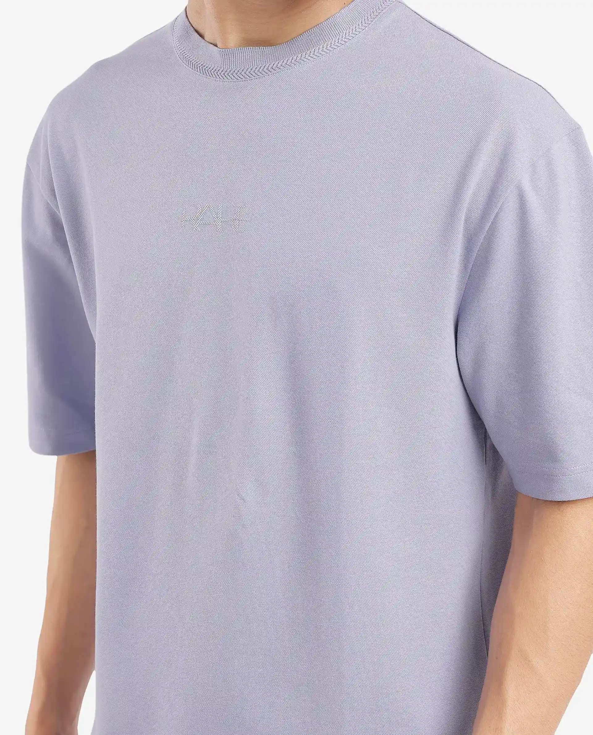 Rare Rabbit Men's Heros-1 Light Purple Cotton Plain Oversized Fit Half Sleeve Crew Neck T-Shirt - Image 4