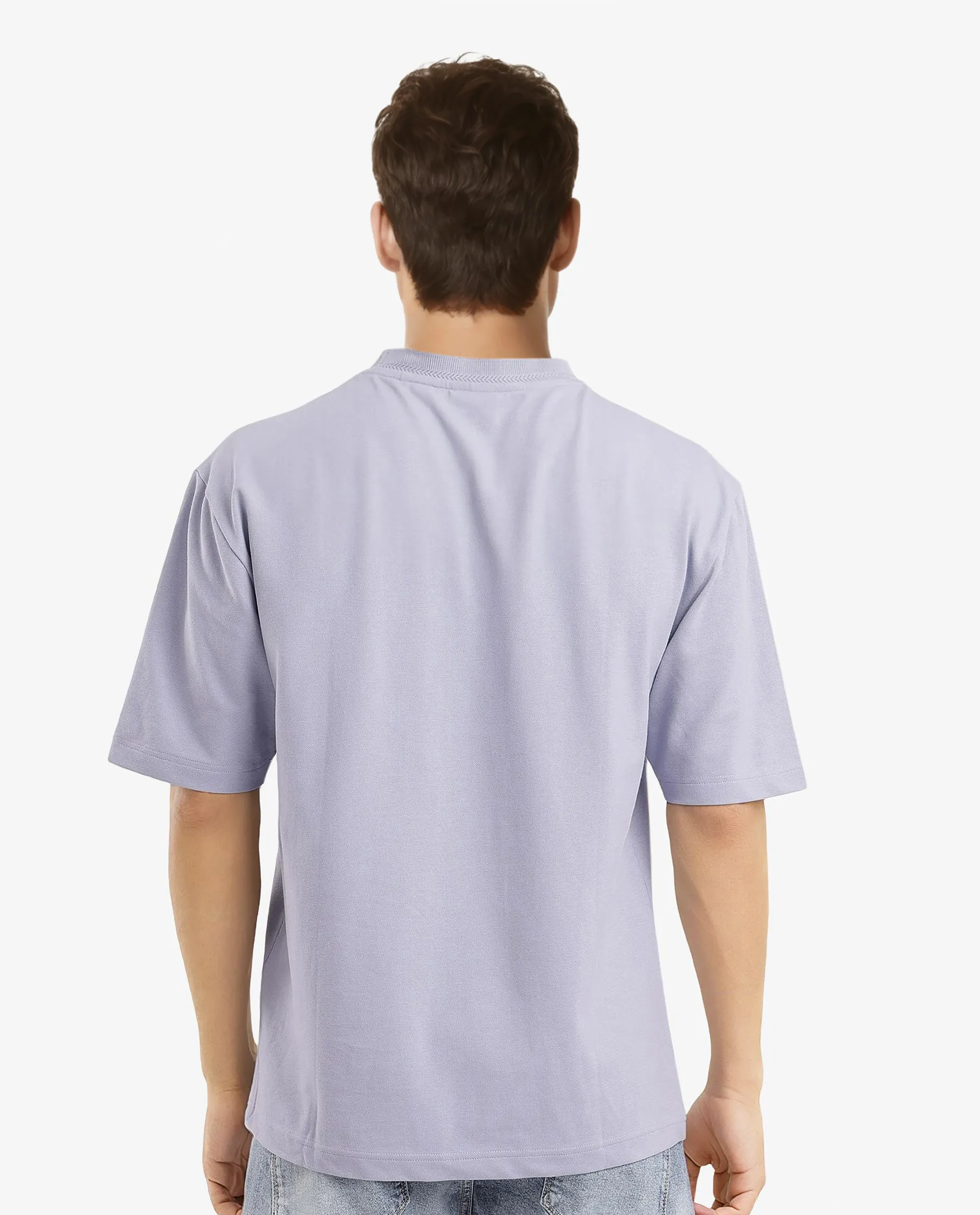 Rare Rabbit Men's Heros-1 Light Purple Cotton Plain Oversized Fit Half Sleeve Crew Neck T-Shirt - Image 5