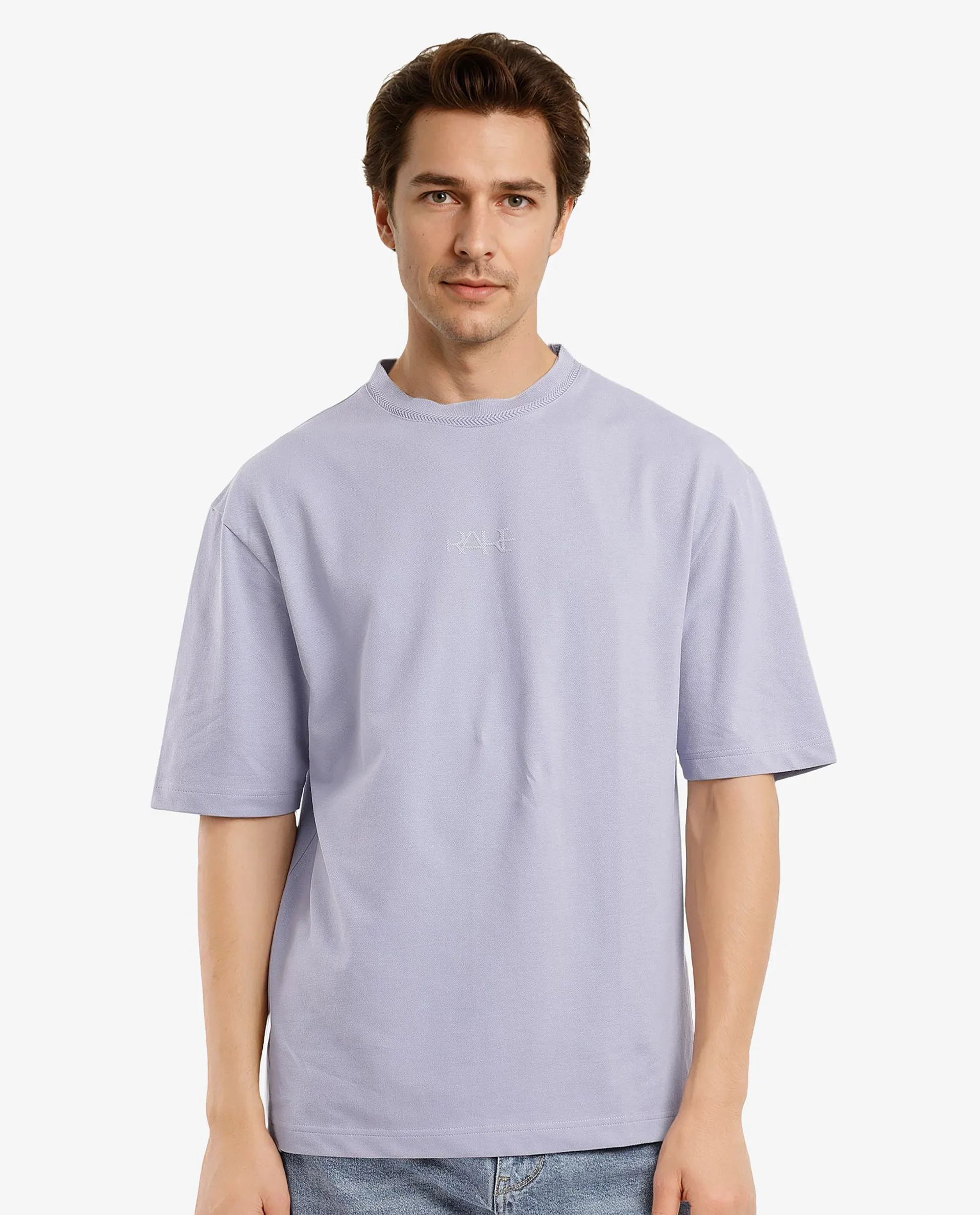 Rare Rabbit Men's Heros-1 Light Purple Cotton Plain Oversized Fit Half Sleeve Crew Neck T-Shirt - Image 8