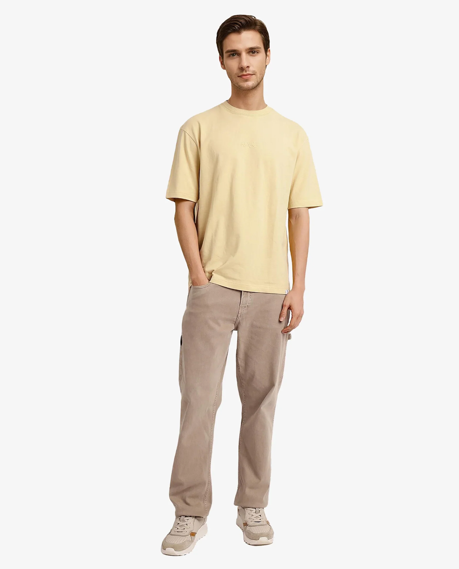 Rare Rabbit Men's Heros-1 Light Cotton Blend Plain Oversized Fit Half Sleeve Crew Neck T-Shirt - Image 2