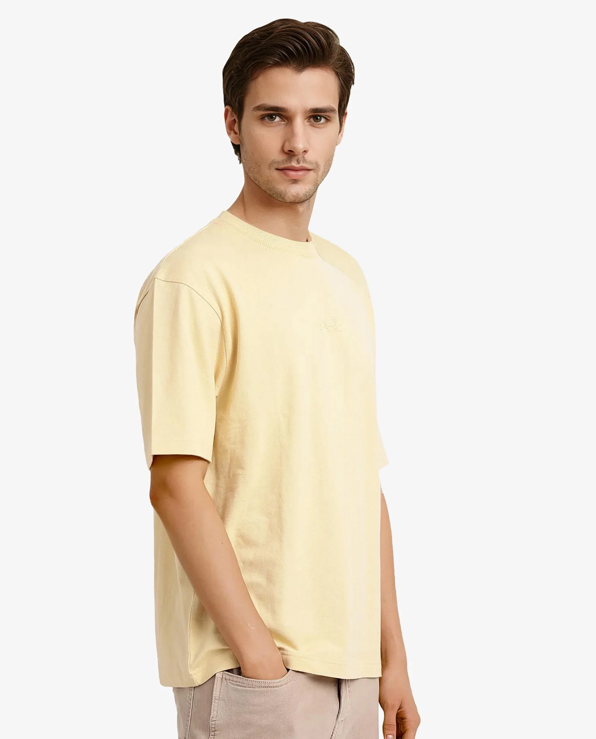 Rare Rabbit Men's Heros-1 Light Cotton Blend Plain Oversized Fit Half Sleeve Crew Neck T-Shirt - Image 5