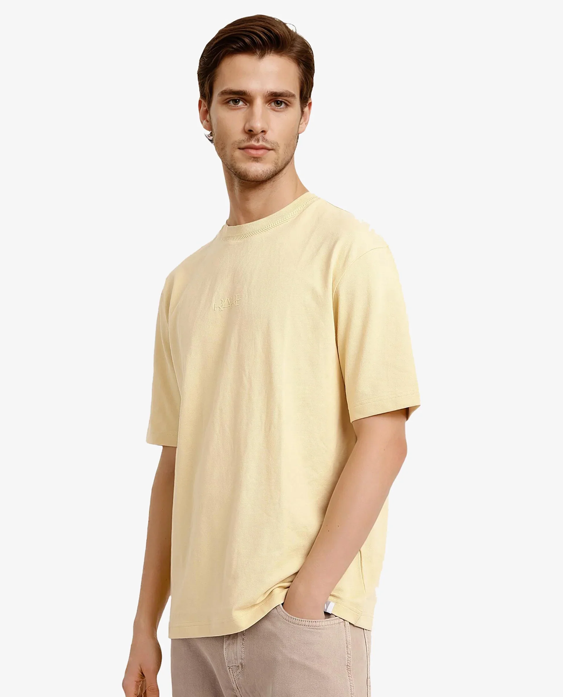 Rare Rabbit Men's Heros-1 Light Cotton Blend Plain Oversized Fit Half Sleeve Crew Neck T-Shirt - Image 6