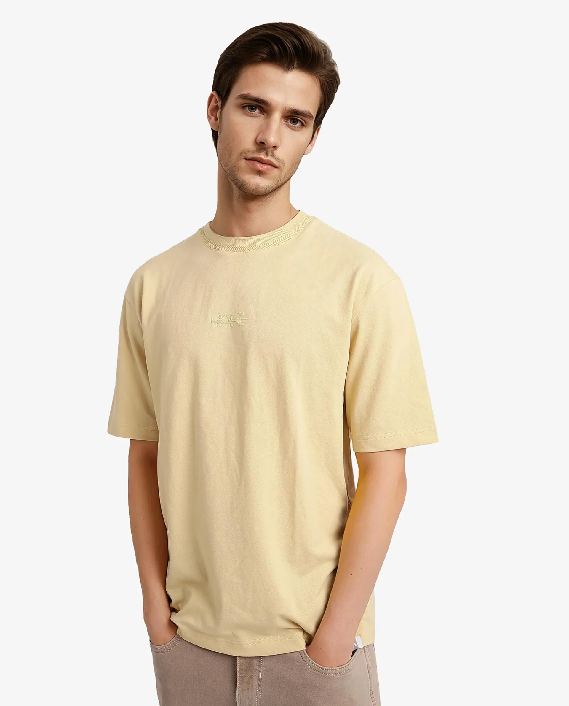 Rare Rabbit Men's Heros-1 Light Cotton Blend Plain Oversized Fit Half Sleeve Crew Neck T-Shirt - Image 7