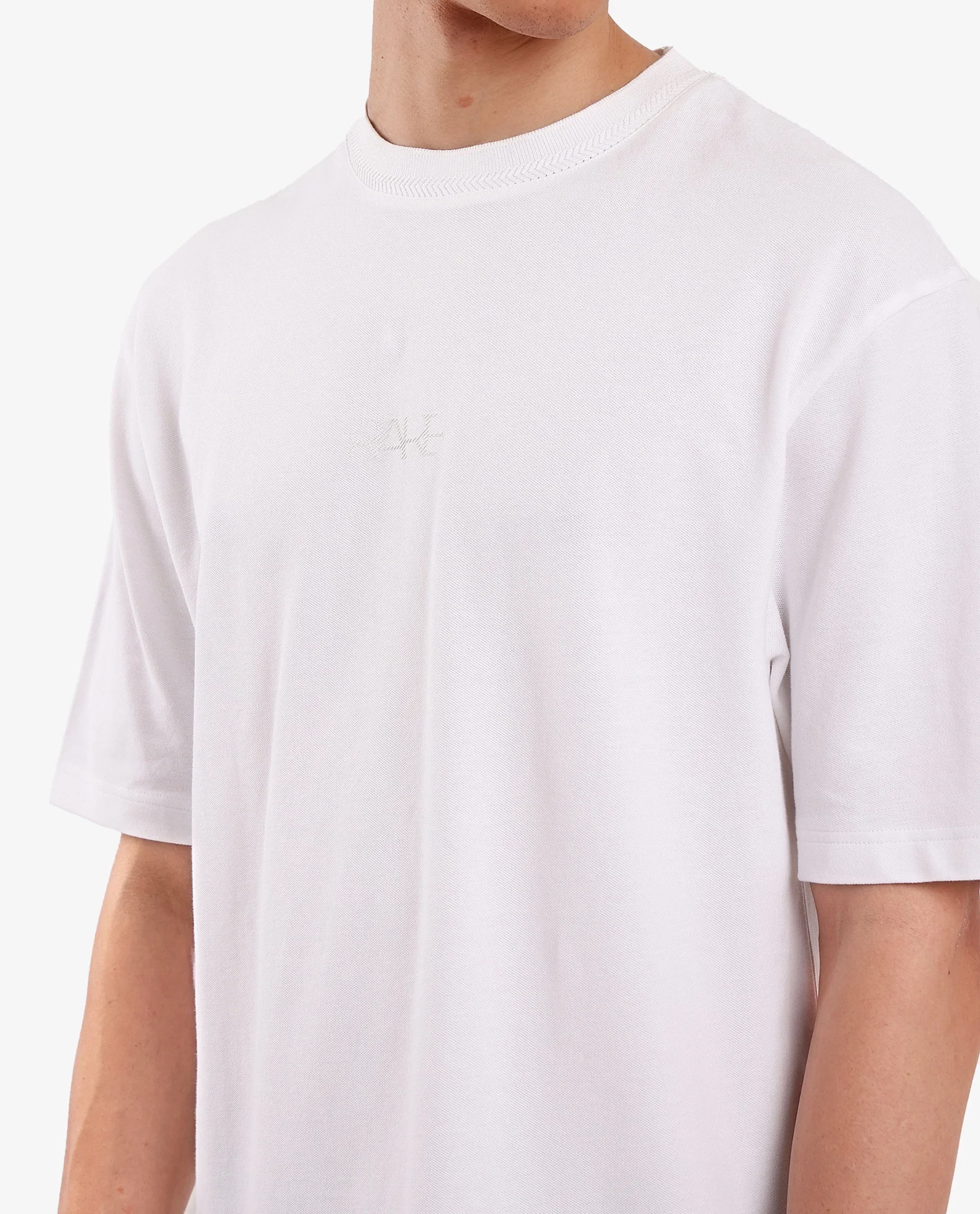 Rare Rabbit Men's Heros-1 White Cotton Blend Plain Oversized Fit Half Sleeve Crew Neck T-Shirt - Image 2