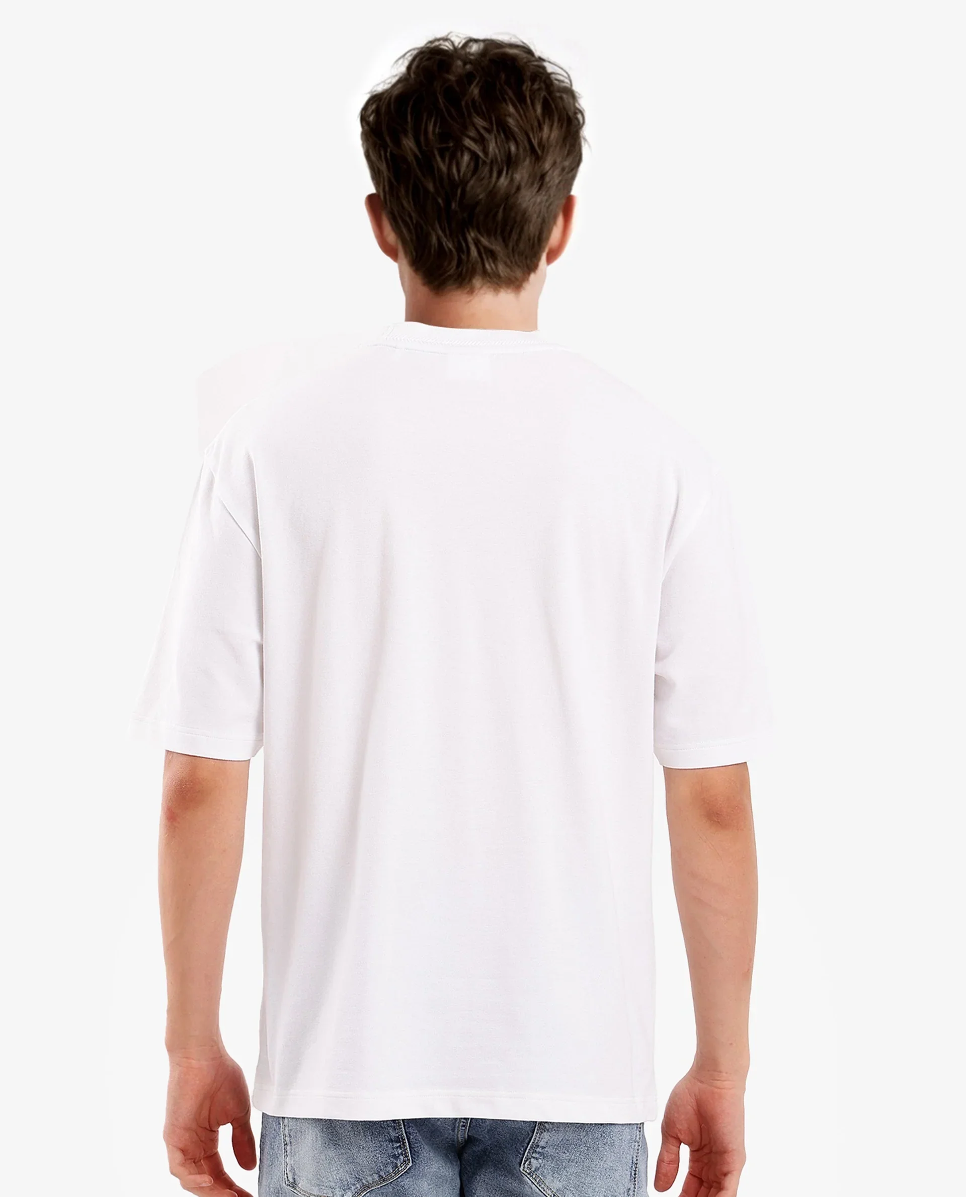 Rare Rabbit Men's Heros-1 White Cotton Blend Plain Oversized Fit Half Sleeve Crew Neck T-Shirt - Image 4