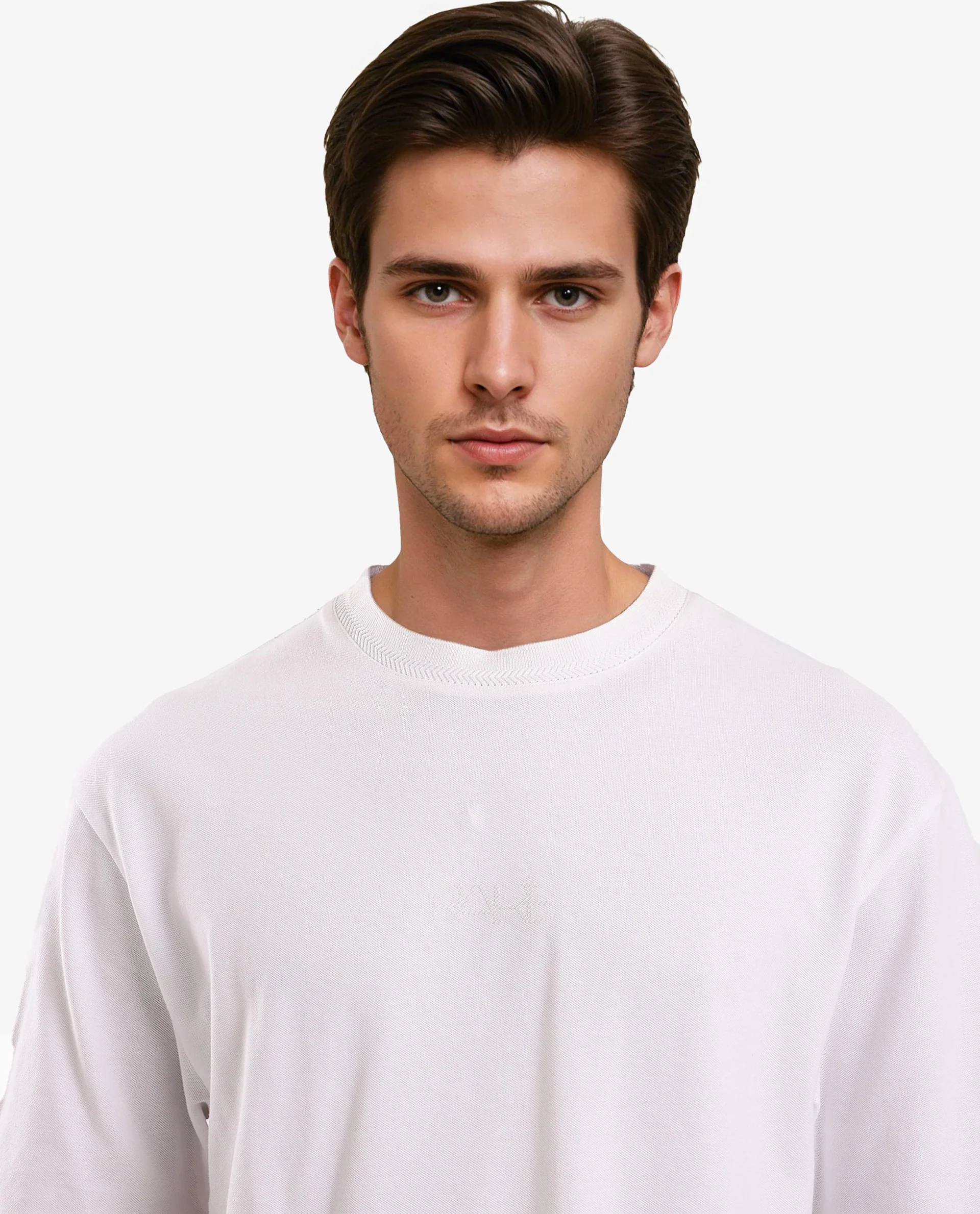 Rare Rabbit Men's Heros-1 White Cotton Blend Plain Oversized Fit Half Sleeve Crew Neck T-Shirt - Image 6