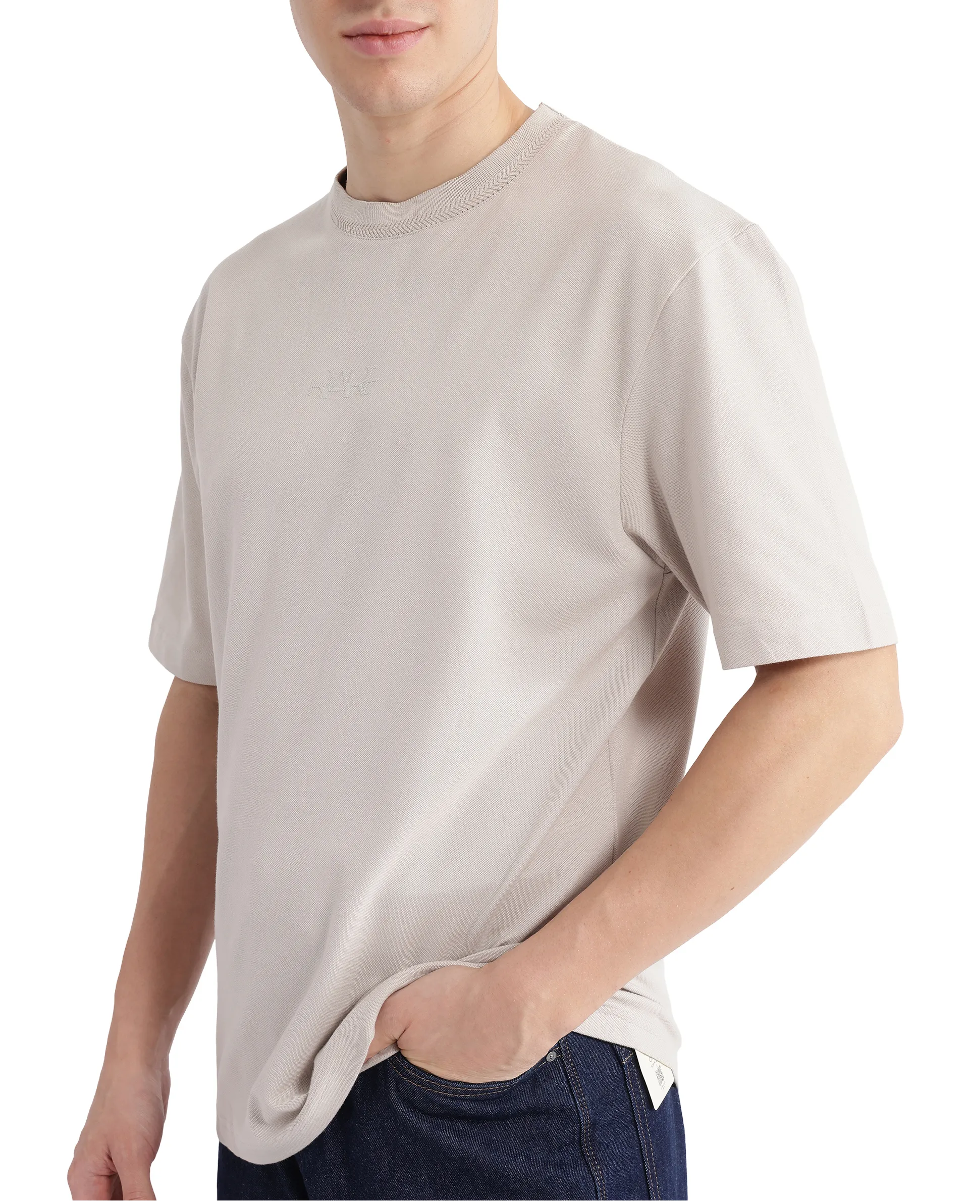Rare Rabbit Men's Heros-2 Beige Cotton Plain Oversized Fit Half Sleeve Crew Neck T-Shirt - Image 3