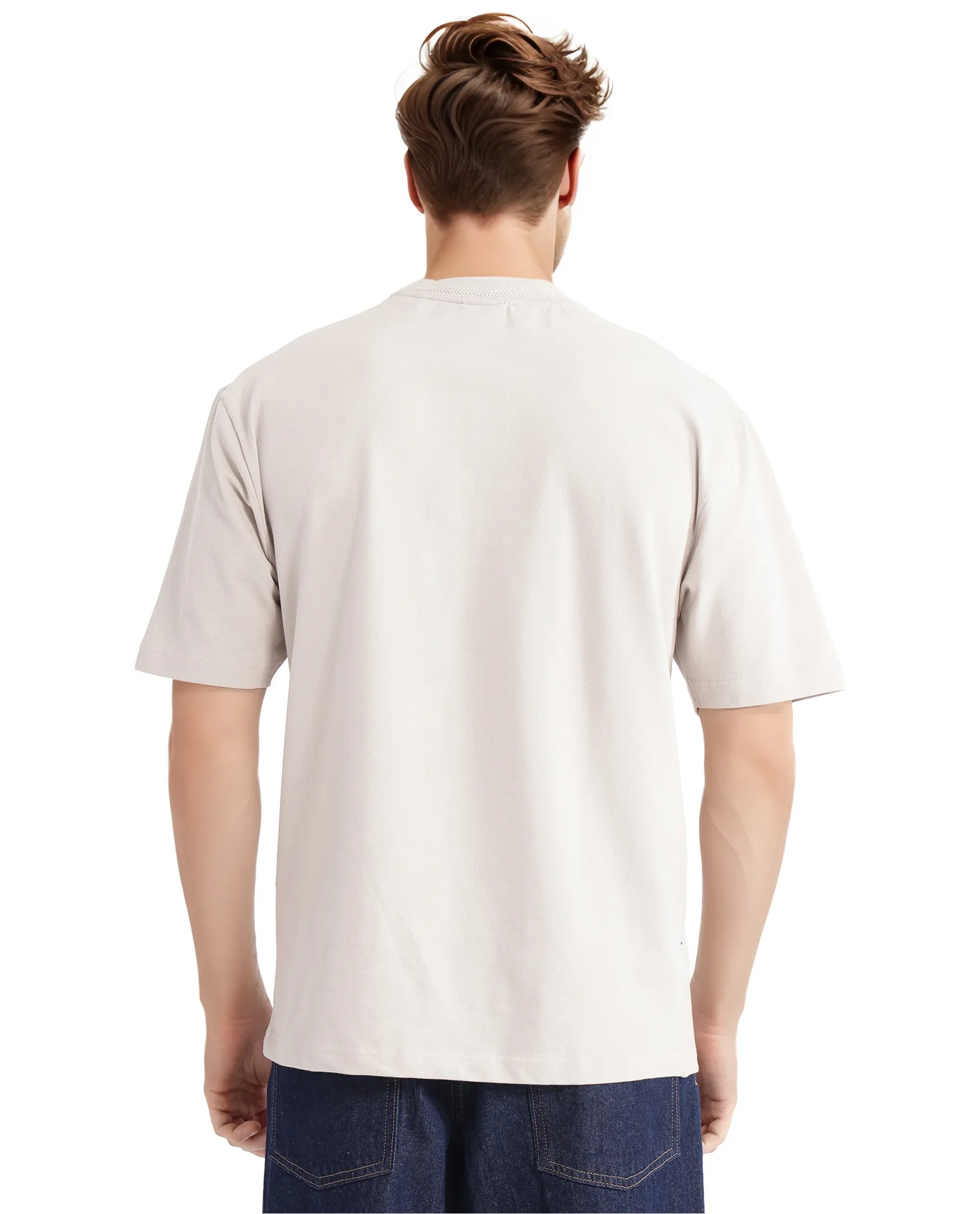 Rare Rabbit Men's Heros-2 Beige Cotton Plain Oversized Fit Half Sleeve Crew Neck T-Shirt - Image 4