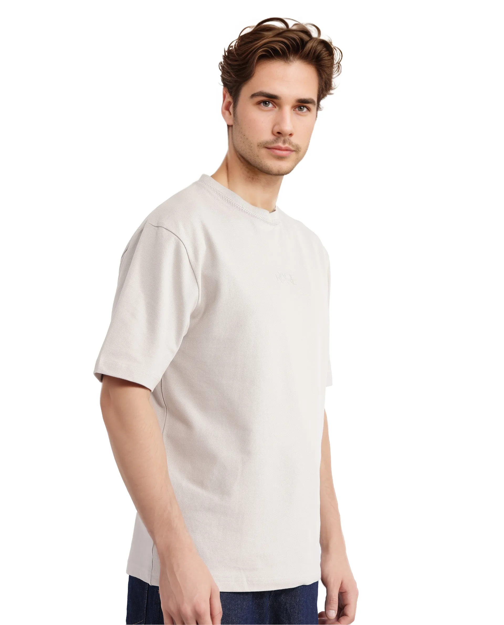 Rare Rabbit Men's Heros-2 Beige Cotton Plain Oversized Fit Half Sleeve Crew Neck T-Shirt - Image 5