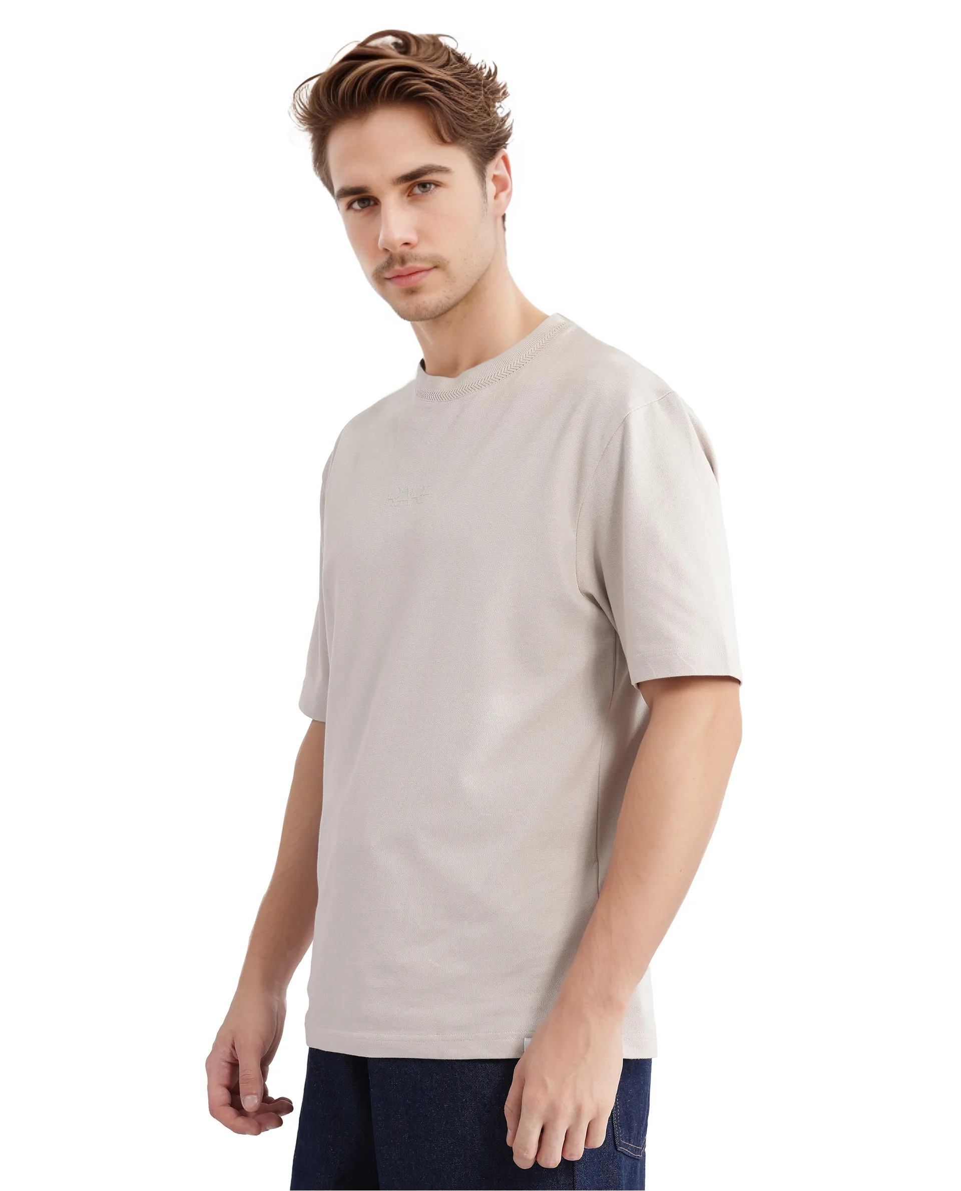 Rare Rabbit Men's Heros-2 Beige Cotton Plain Oversized Fit Half Sleeve Crew Neck T-Shirt - Image 6