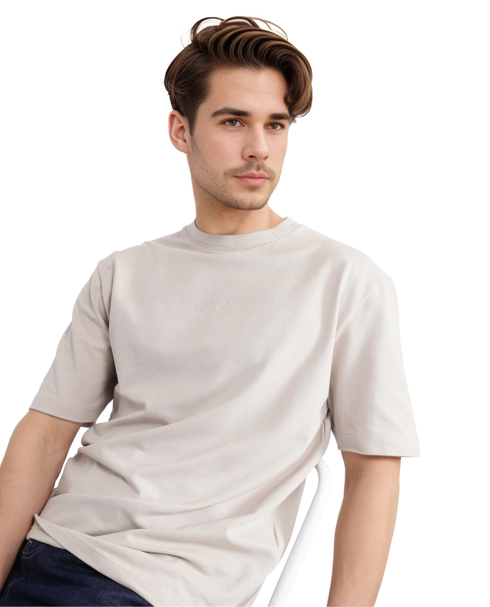 Rare Rabbit Men's Heros-2 Beige Cotton Plain Oversized Fit Half Sleeve Crew Neck T-Shirt - Image 7