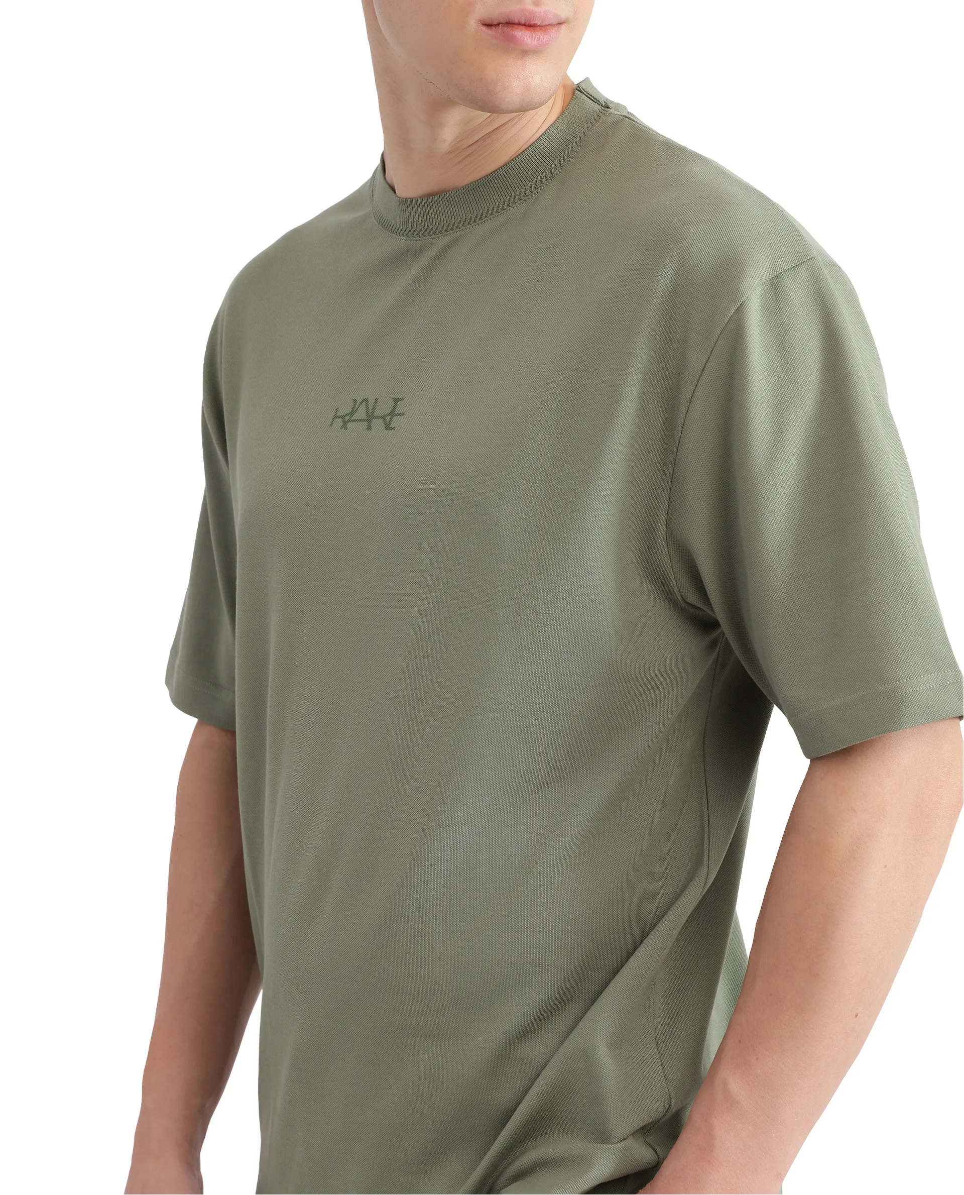 Rare Rabbit Men's Heros-2 Dusky Green Cotton Plain Oversized Fit Half Sleeve Crew Neck T-Shirt - Image 3