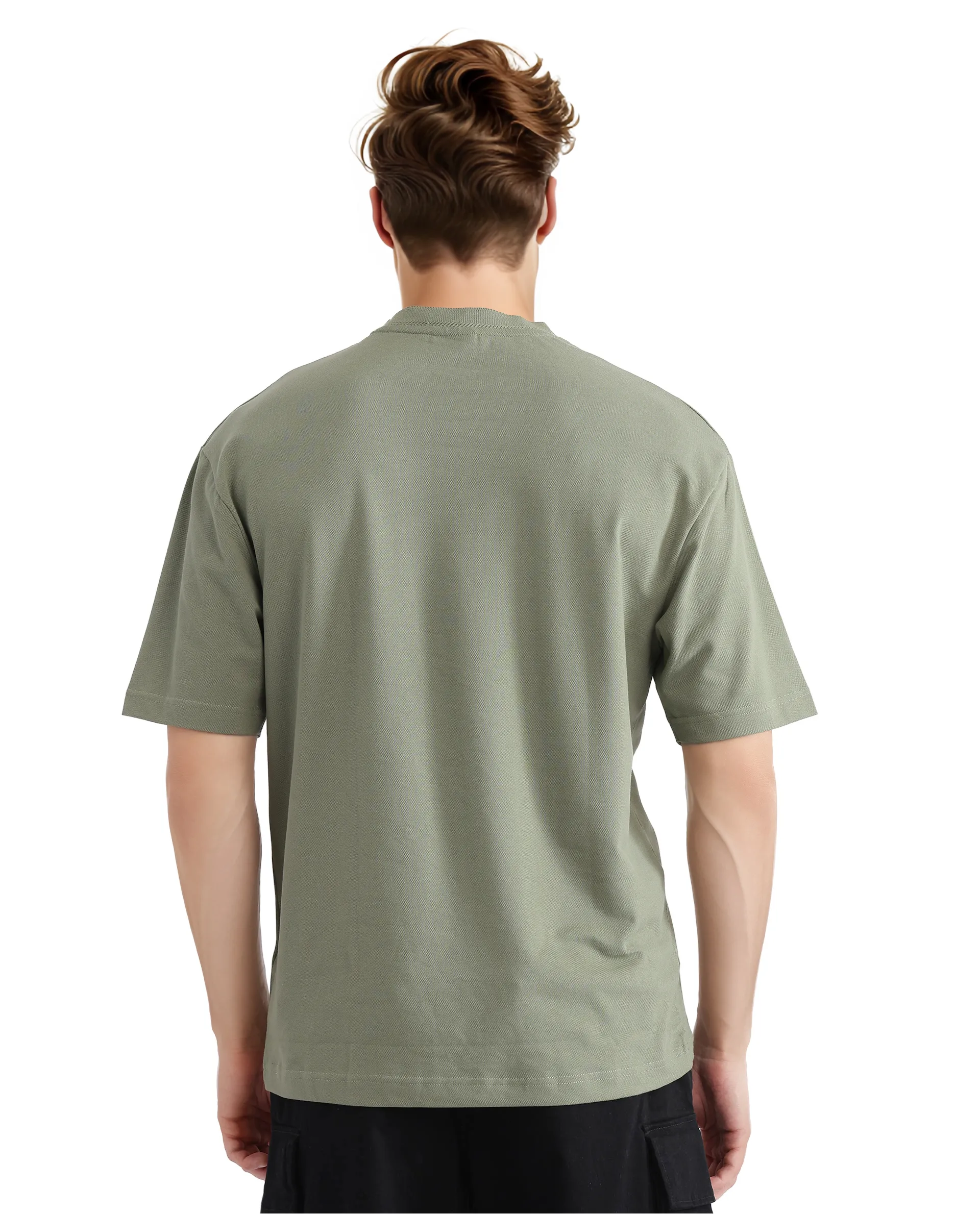 Rare Rabbit Men's Heros-2 Dusky Green Cotton Plain Oversized Fit Half Sleeve Crew Neck T-Shirt - Image 4