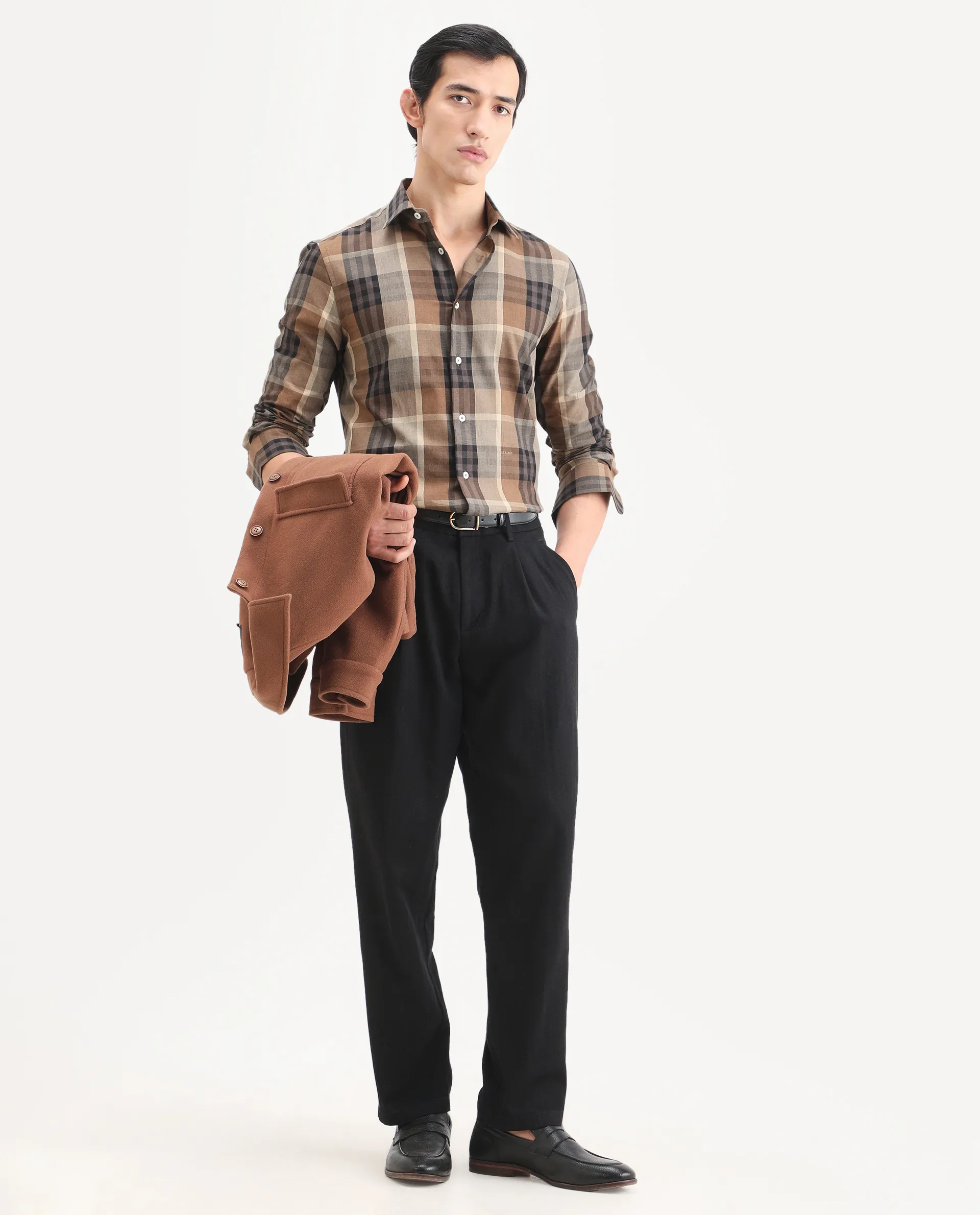 Rare Rabbit Men's Herti Brown Cotton Fabric Full Sleeve Spread Collar Regular Fit Checked Shirt - Image 2