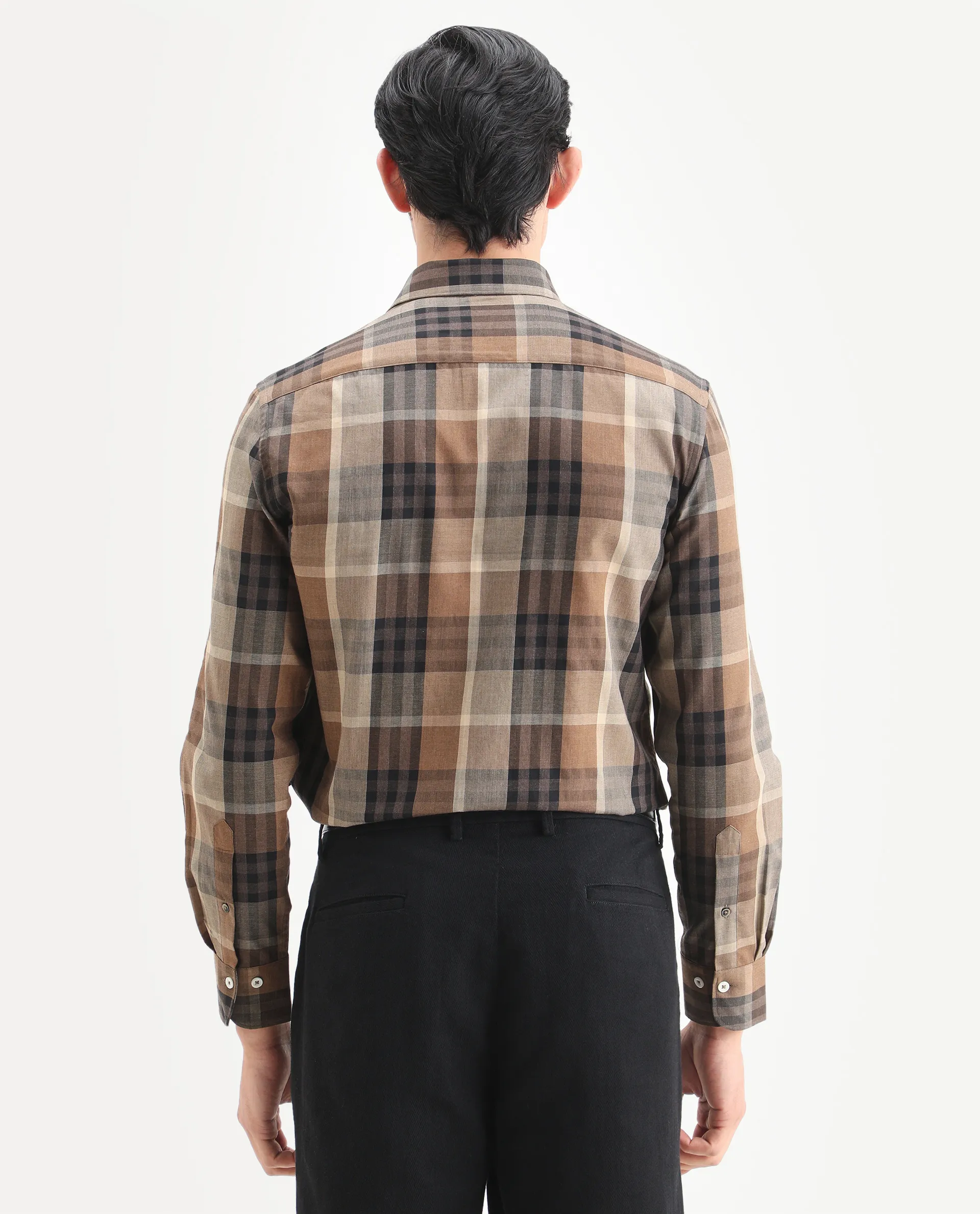 Rare Rabbit Men's Herti Brown Cotton Fabric Full Sleeve Spread Collar Regular Fit Checked Shirt - Image 7