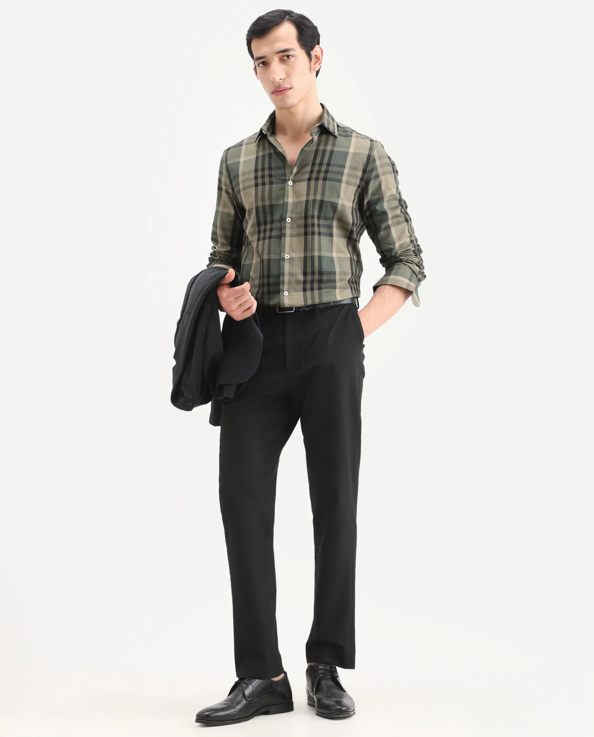 Rare Rabbit Men's Herti Green Cotton Fabric Full Sleeve Spread Collar Regular Fit Checked Shirt - Image 2
