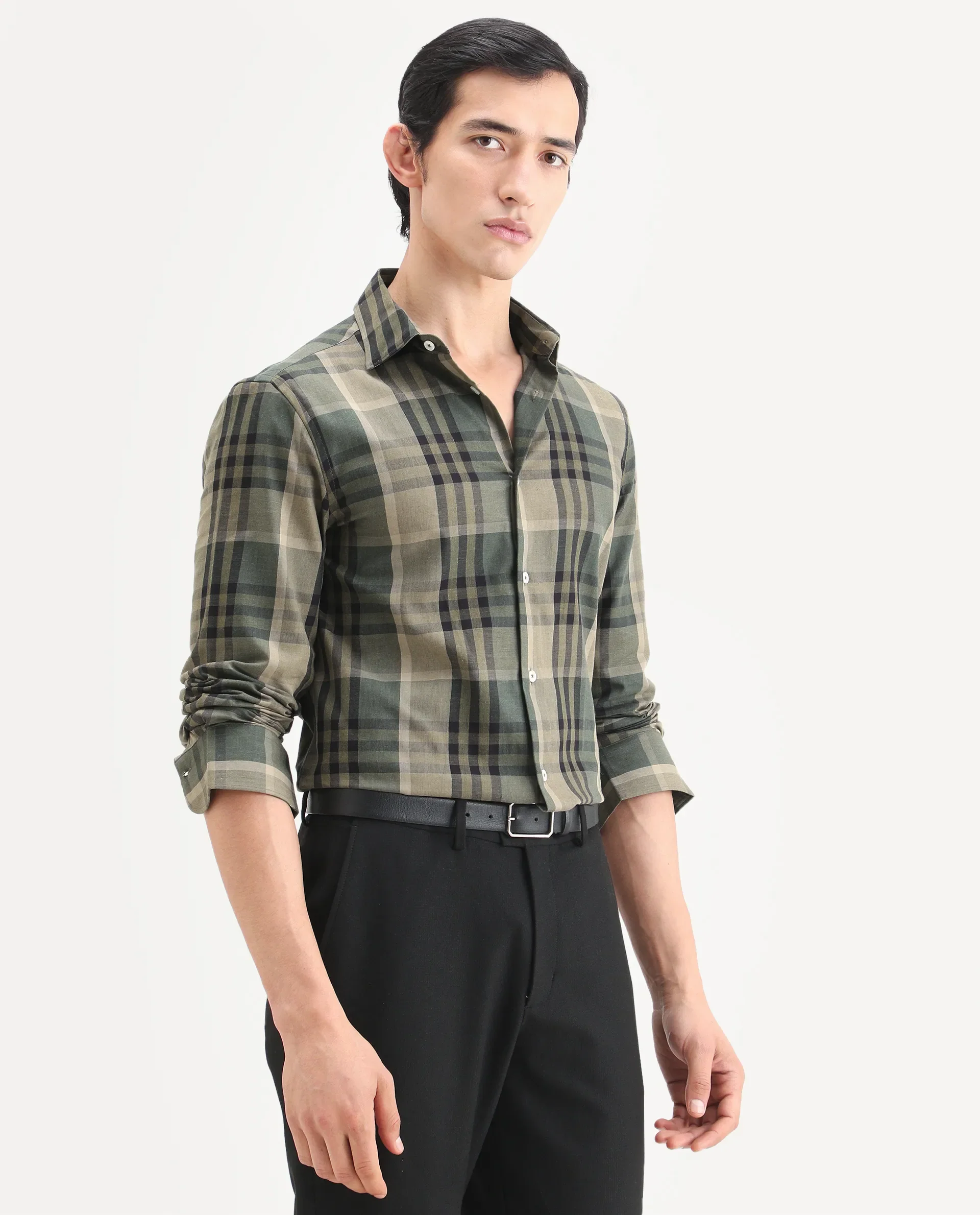 Rare Rabbit Men's Herti Green Cotton Fabric Full Sleeve Spread Collar Regular Fit Checked Shirt - Image 6
