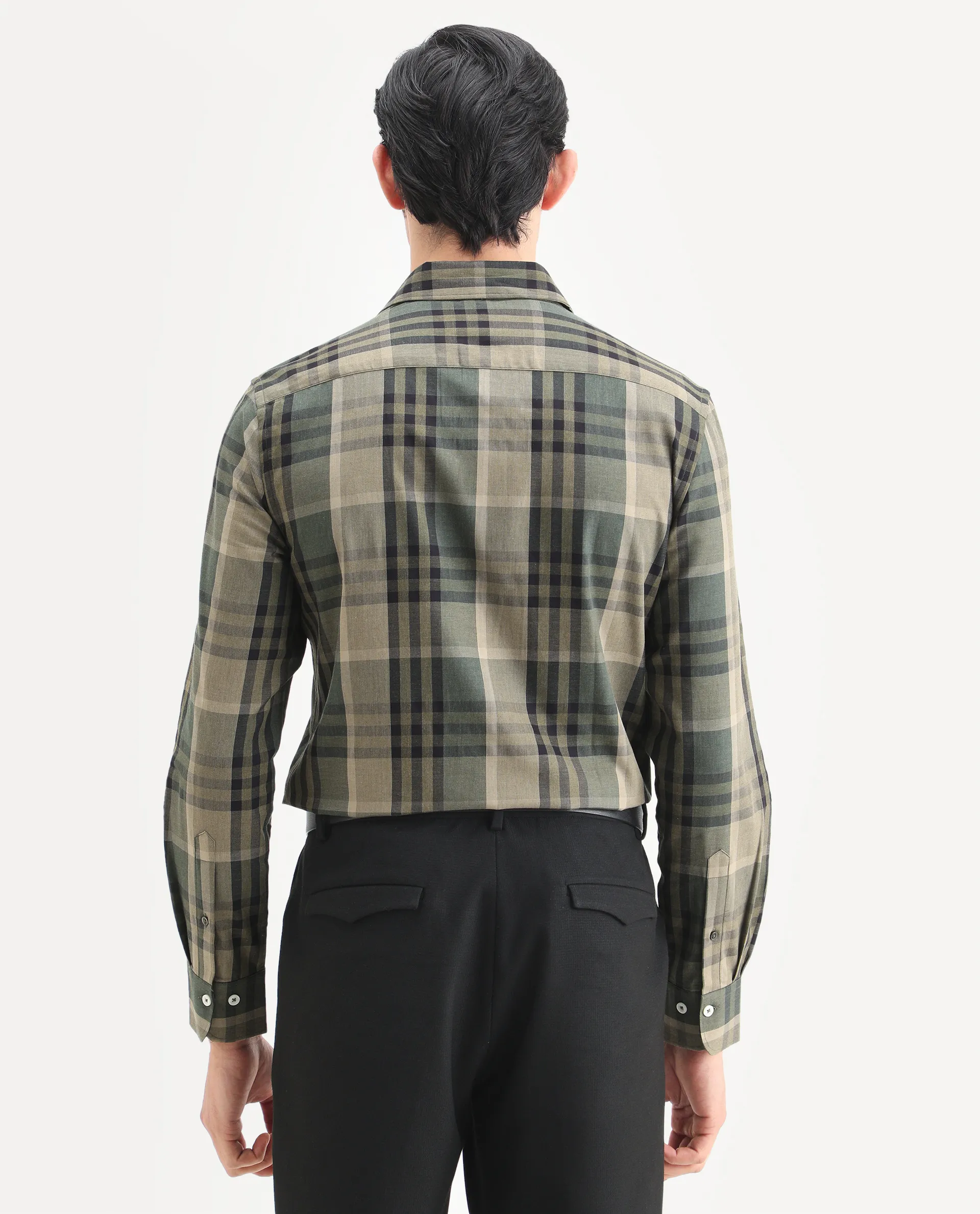Rare Rabbit Men's Herti Green Cotton Fabric Full Sleeve Spread Collar Regular Fit Checked Shirt - Image 7
