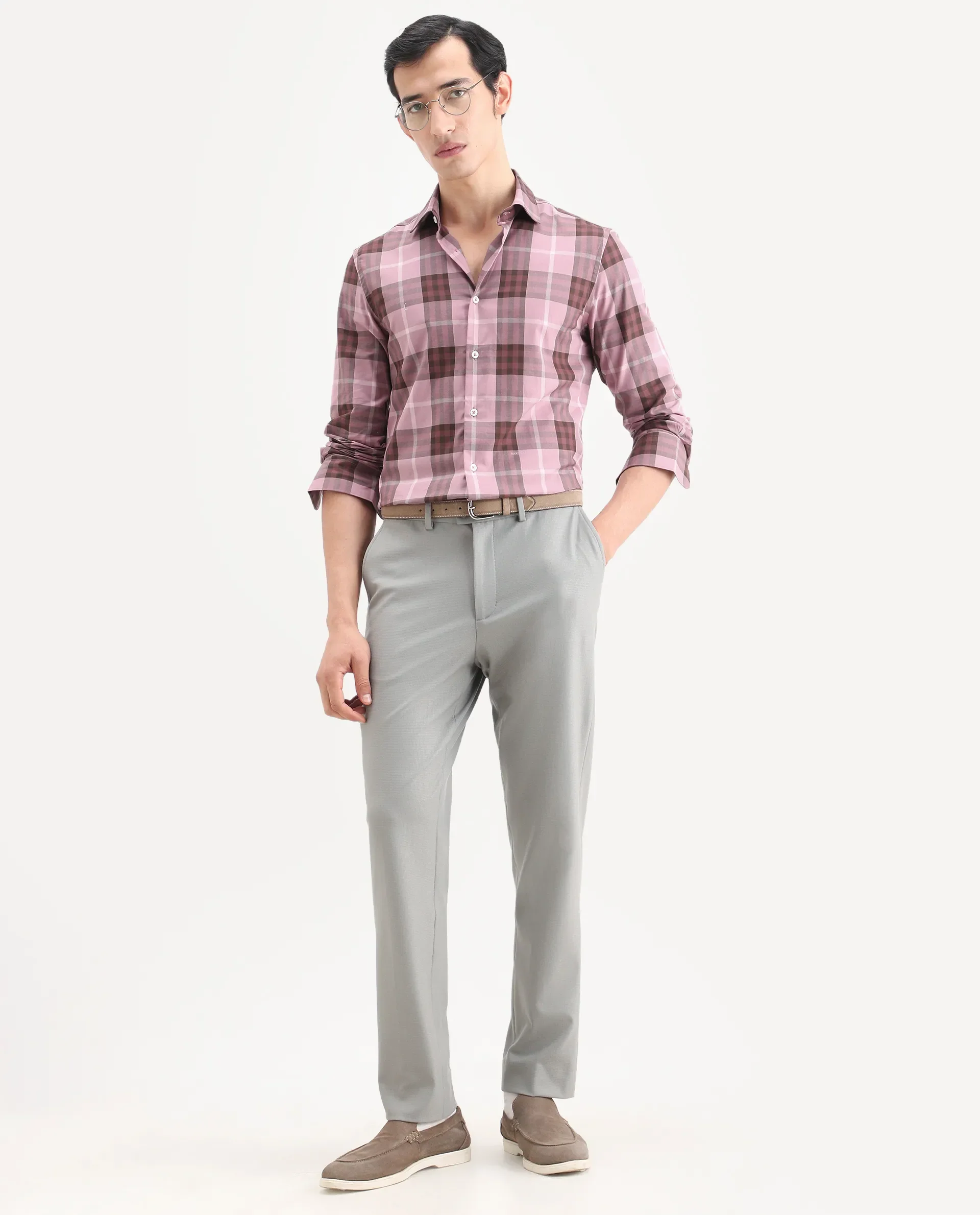 Rare Rabbit Men's Herti Pink Cotton Fabric Full Sleeve Spread Collar Regular Fit Checked Shirt - Image 2