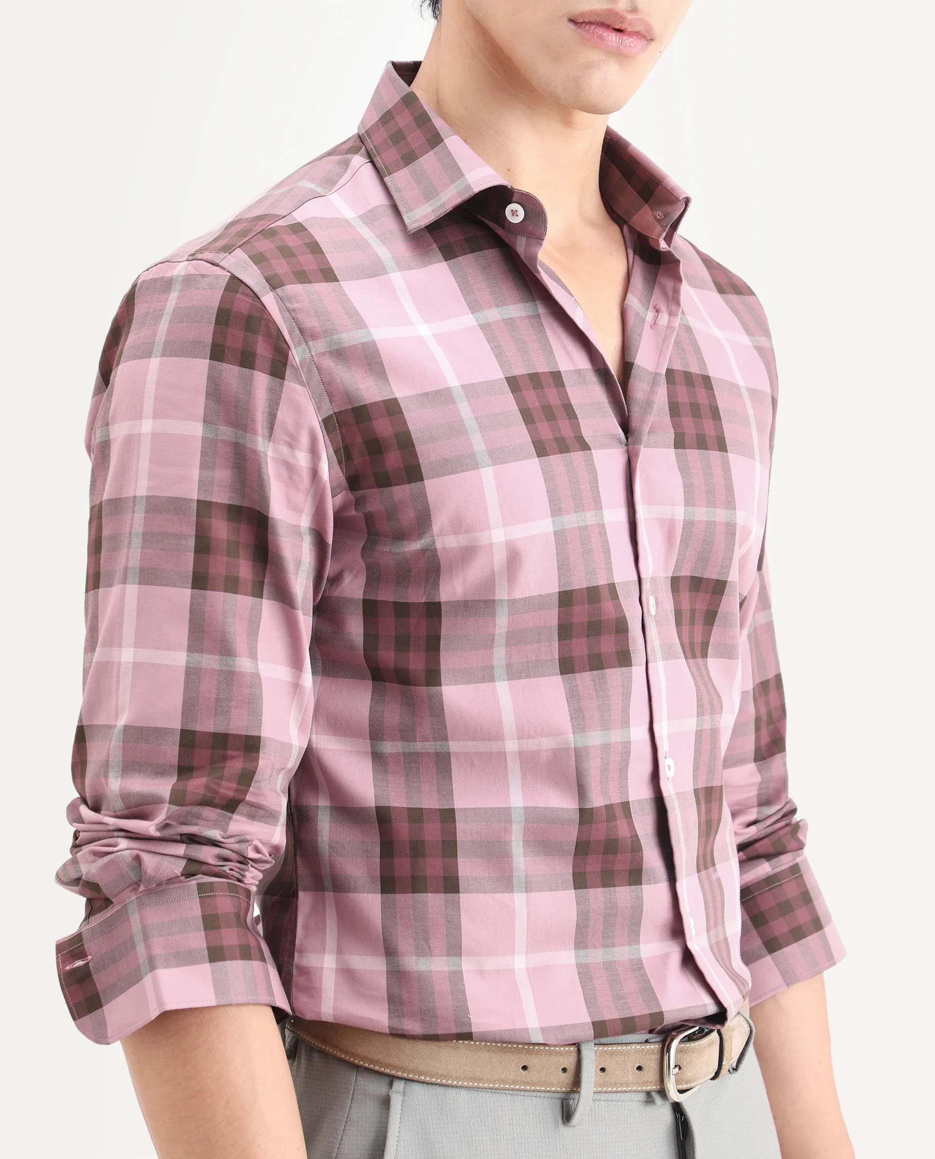 Rare Rabbit Men's Herti Pink Cotton Fabric Full Sleeve Spread Collar Regular Fit Checked Shirt - Image 3