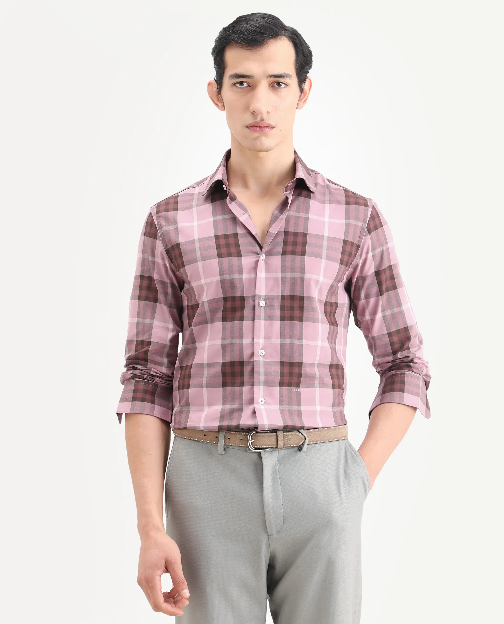 Rare Rabbit Men's Herti Pink Cotton Fabric Full Sleeve Spread Collar Regular Fit Checked Shirt - Image 4