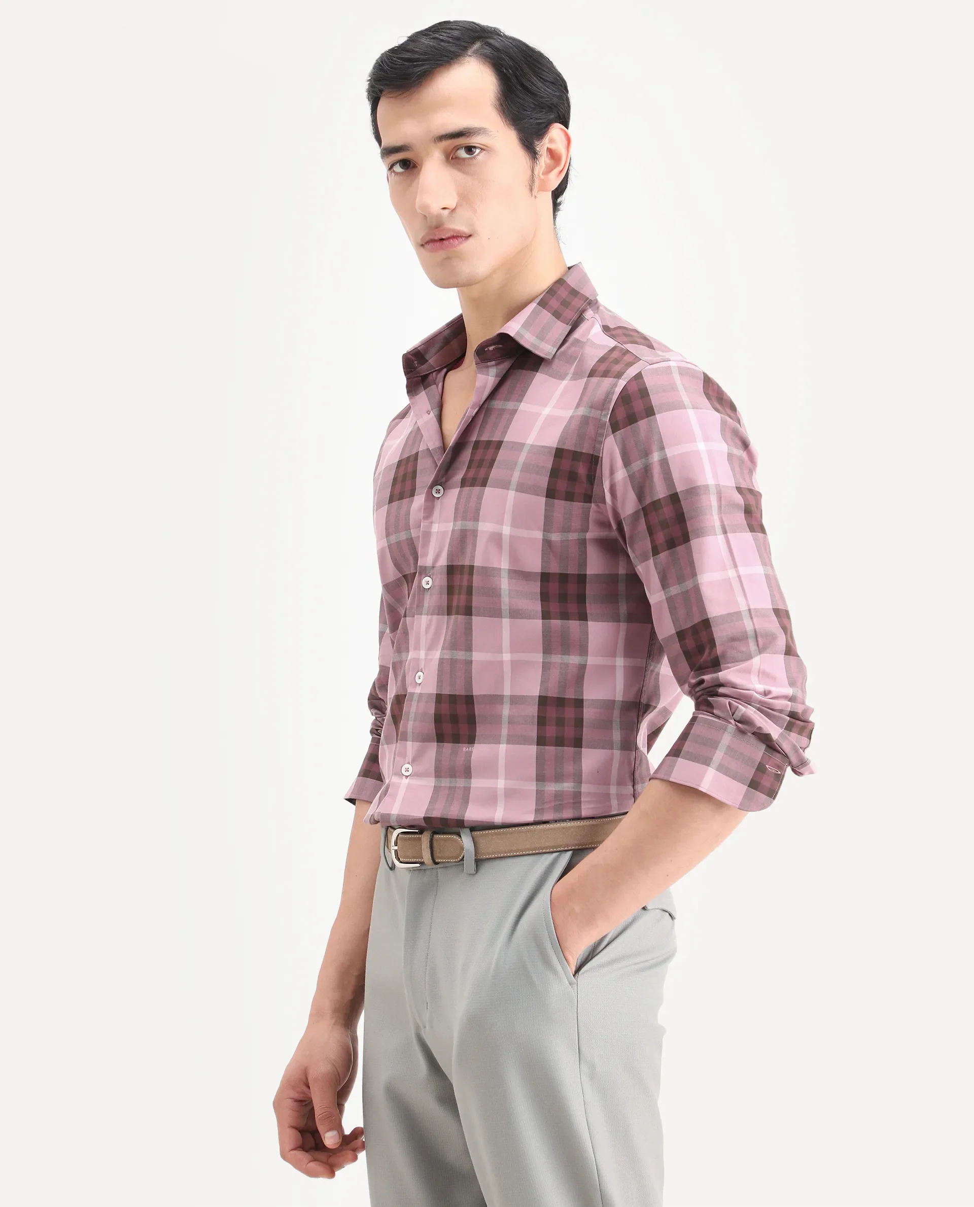 Rare Rabbit Men's Herti Pink Cotton Fabric Full Sleeve Spread Collar Regular Fit Checked Shirt - Image 5