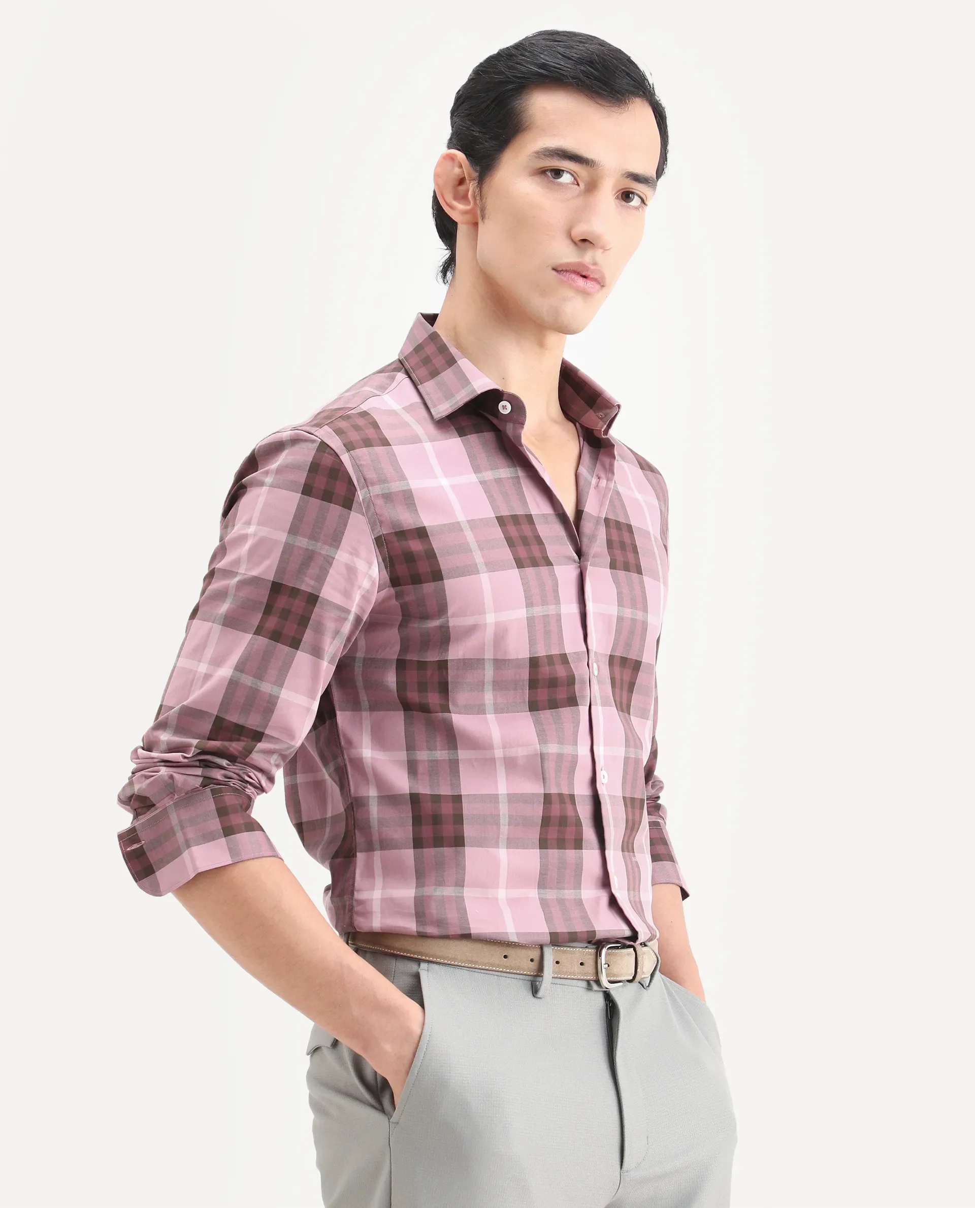 Rare Rabbit Men's Herti Pink Cotton Fabric Full Sleeve Spread Collar Regular Fit Checked Shirt - Image 6